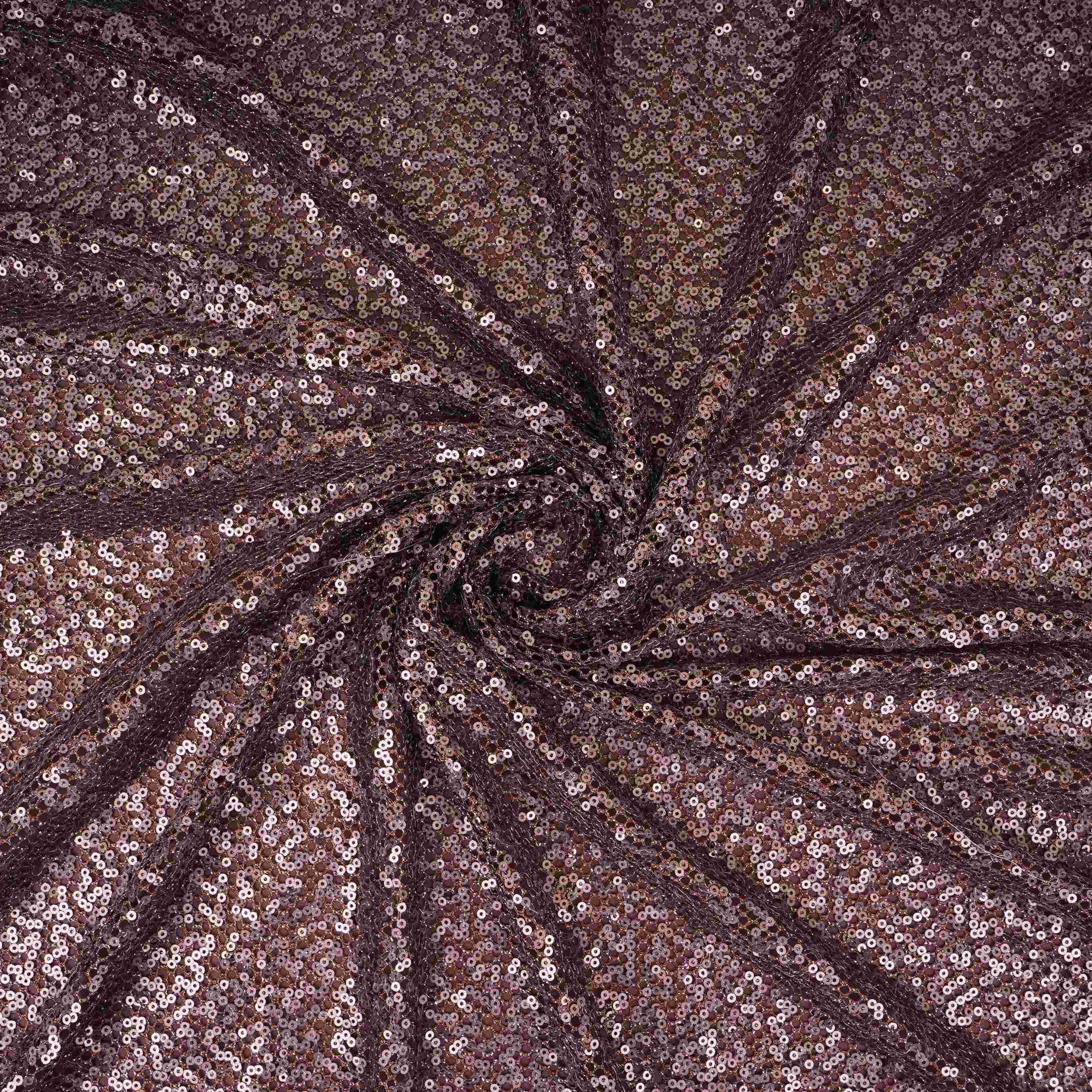 Dark Maroon Sequins Embroidery Net Fabric LI-32175 - TradeUNO