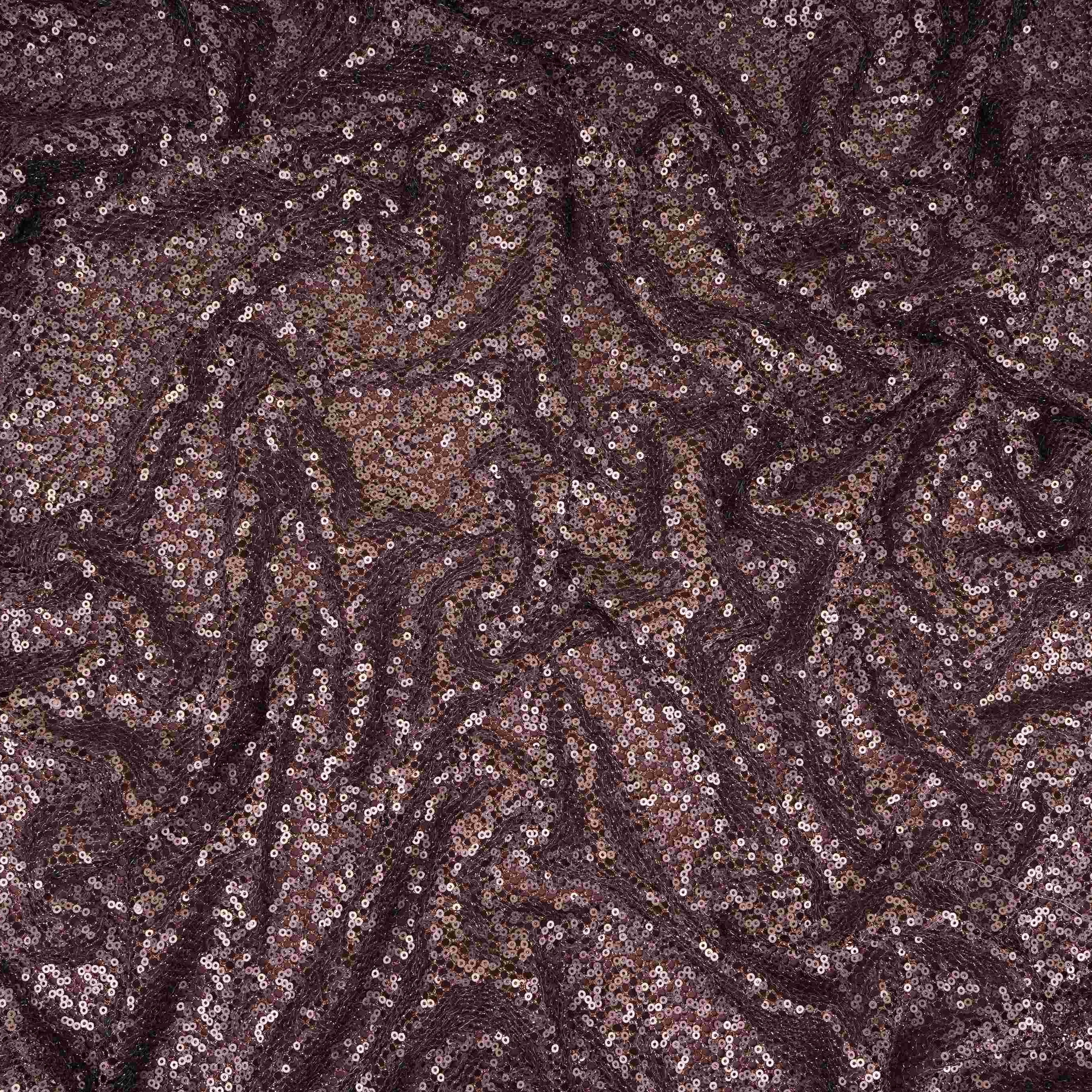 Dark Maroon Sequins Embroidery Net Fabric LI-32175 - TradeUNO