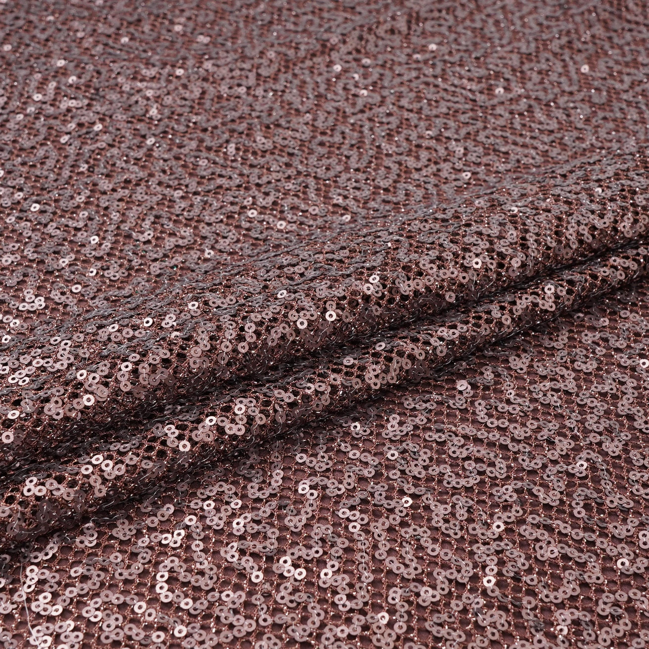 Dark Maroon Sequins Embroidery Net Fabric LI-32175 - TradeUNO