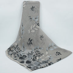 Charcol Grey & Black Floral Print Georgette Fabric VP-32368