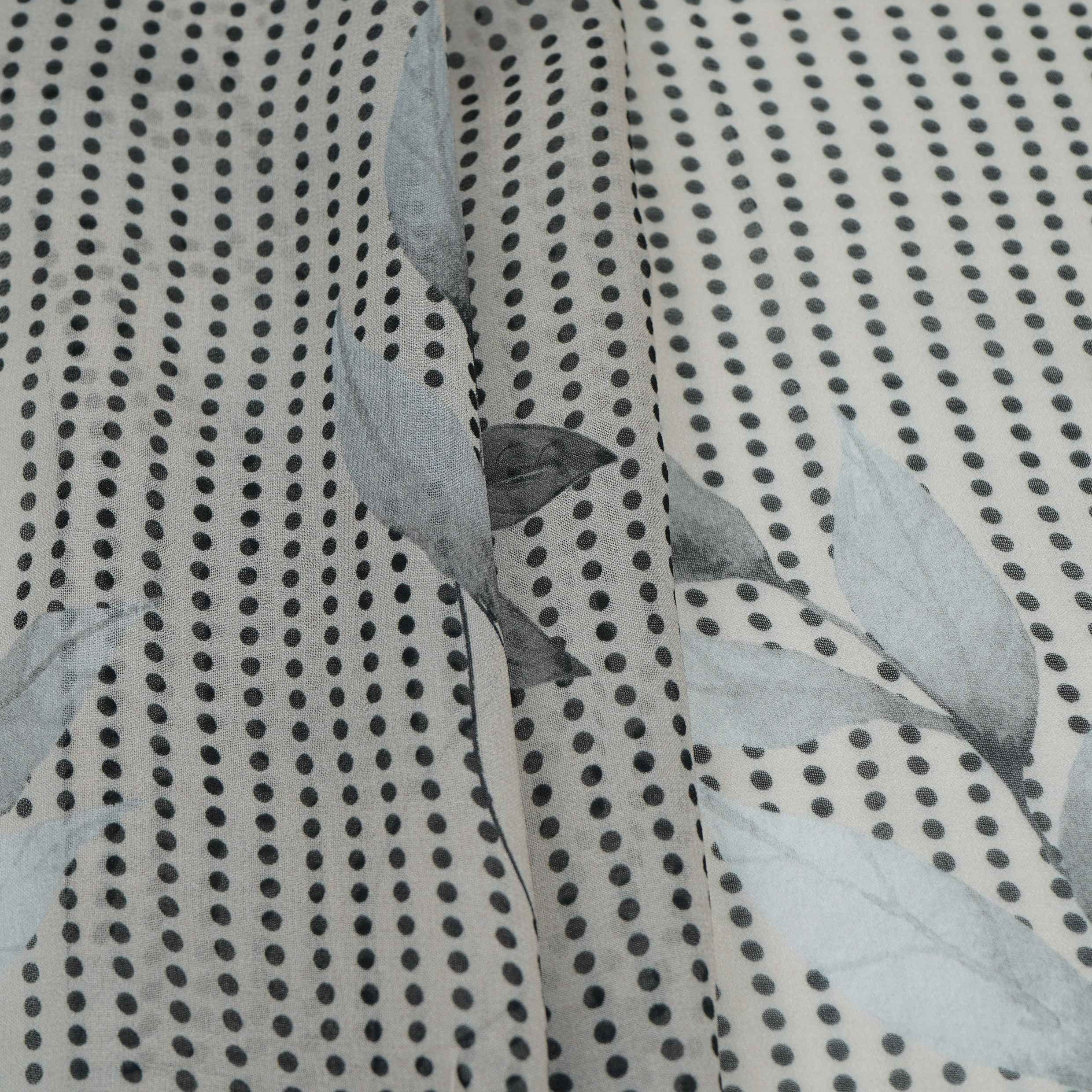 Charcol Grey & Black Floral Print Georgette Fabric VP-32368 - TradeUNO