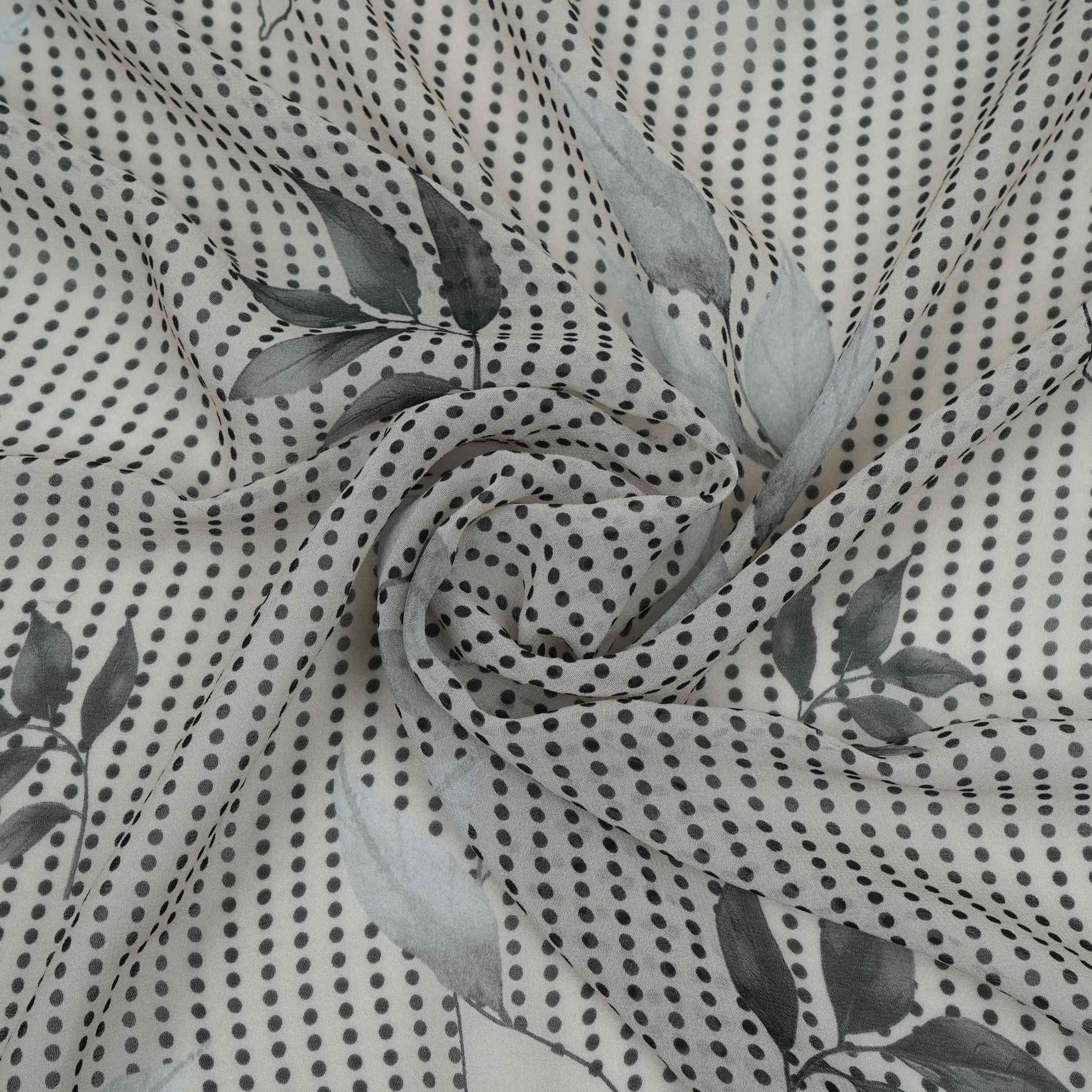 Charcol Grey & Black Floral Print Georgette Fabric VP-32368 - TradeUNO