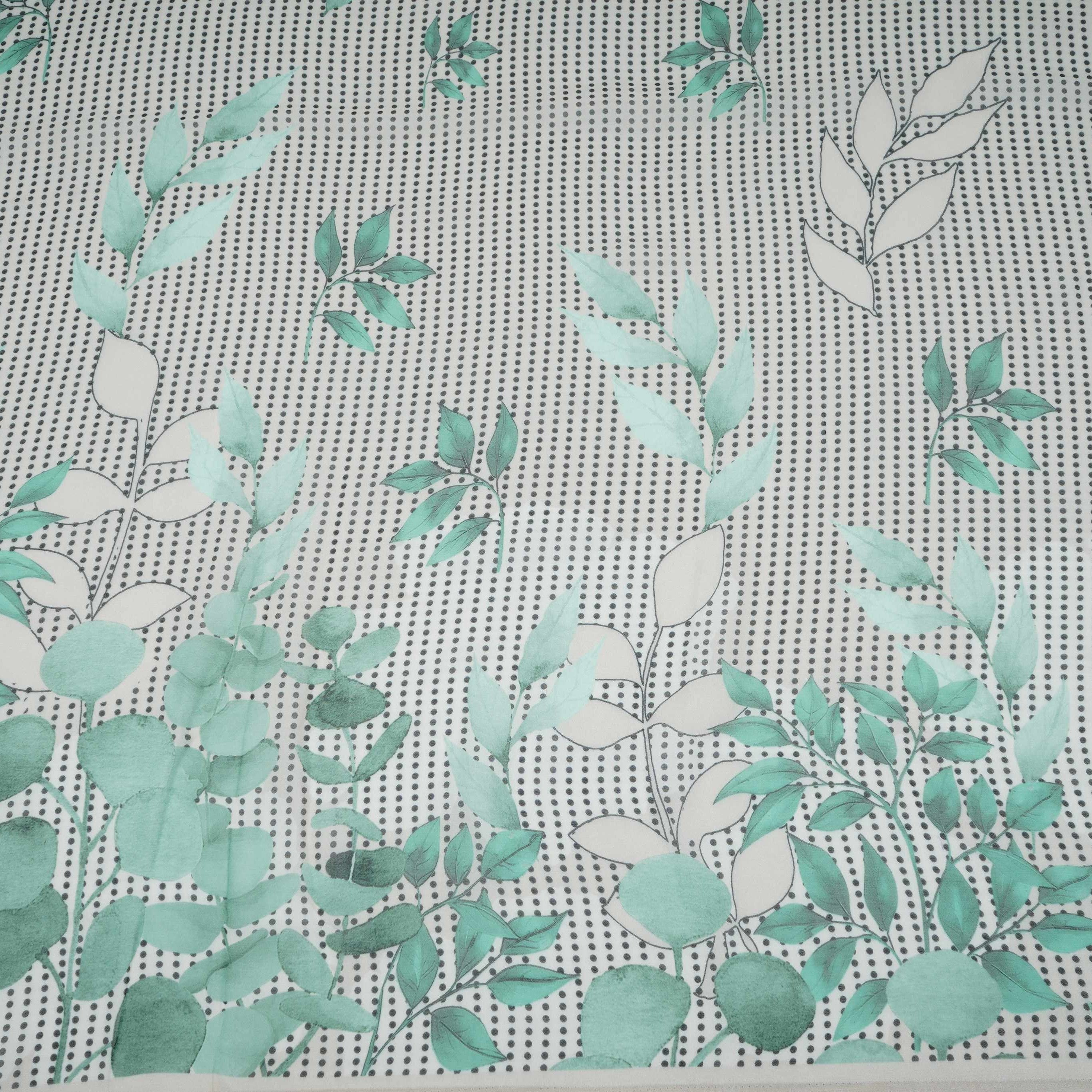 Sage Green & Black Floral Print Georgette Fabric VP-32366 - TradeUNO