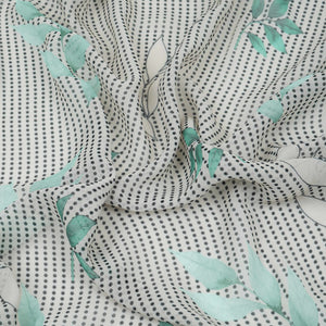 Sage Green & Black Floral Print Georgette Fabric VP-32366 - TradeUNO