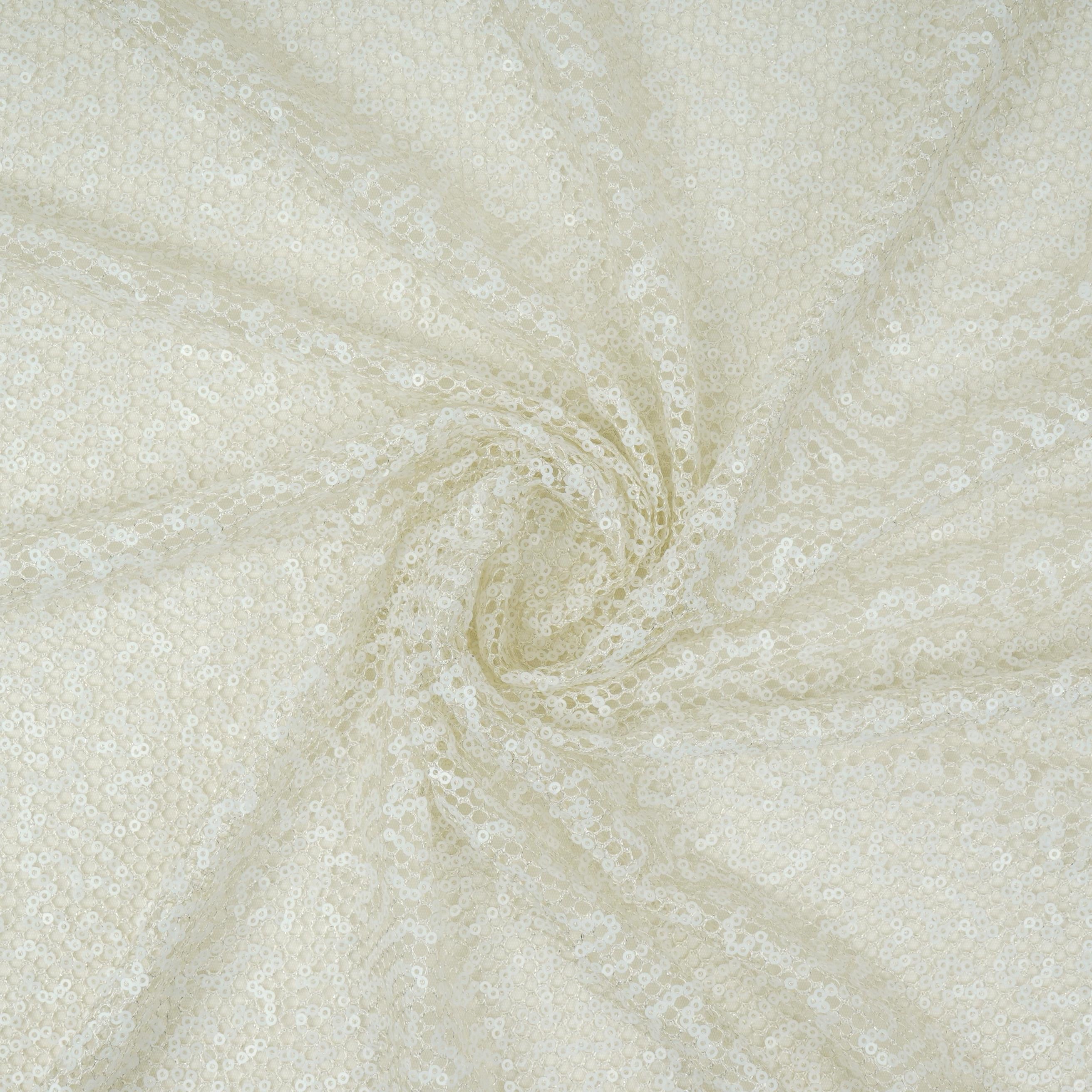 Off White Sequins Embroidery Net Fabric LI-32174 - TradeUNO