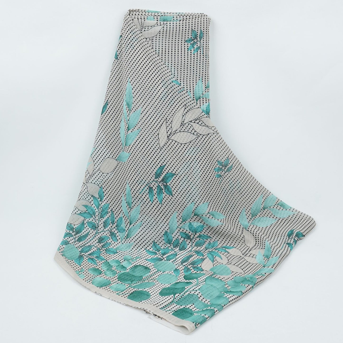 Turquoise & Black Floral Print Georgette Fabric VP-32367