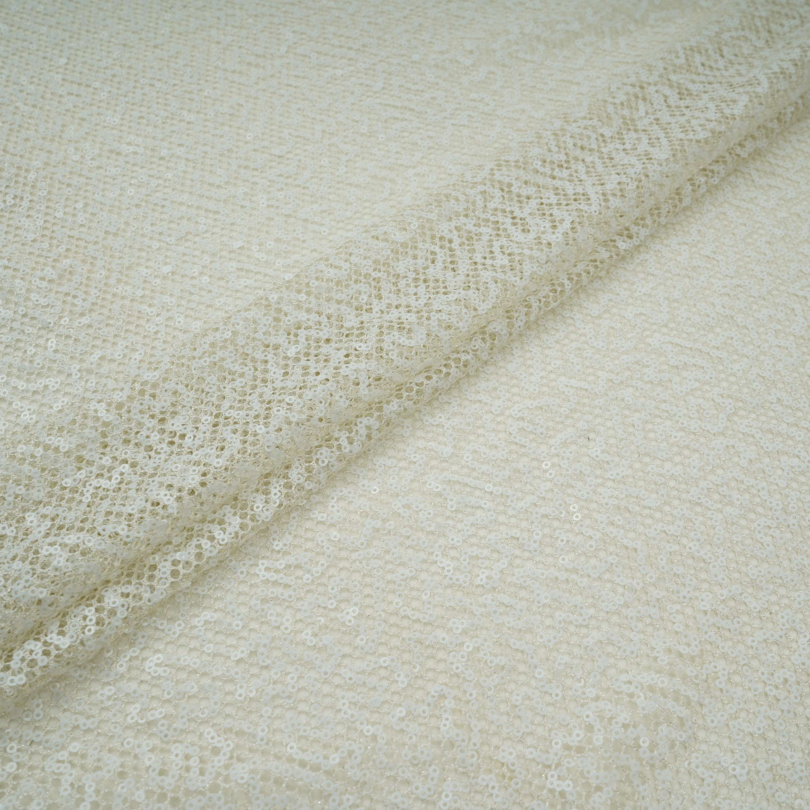 Off White Sequins Embroidery Net Fabric LI-32174 - TradeUNO