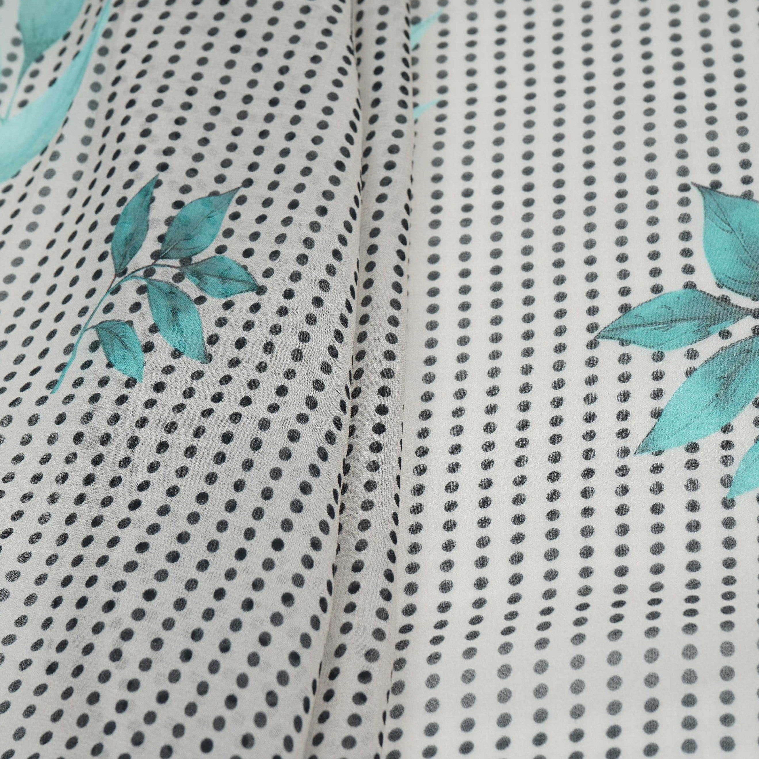 Turquoise & Black Floral Print Georgette Fabric VP-32367 - TradeUNO