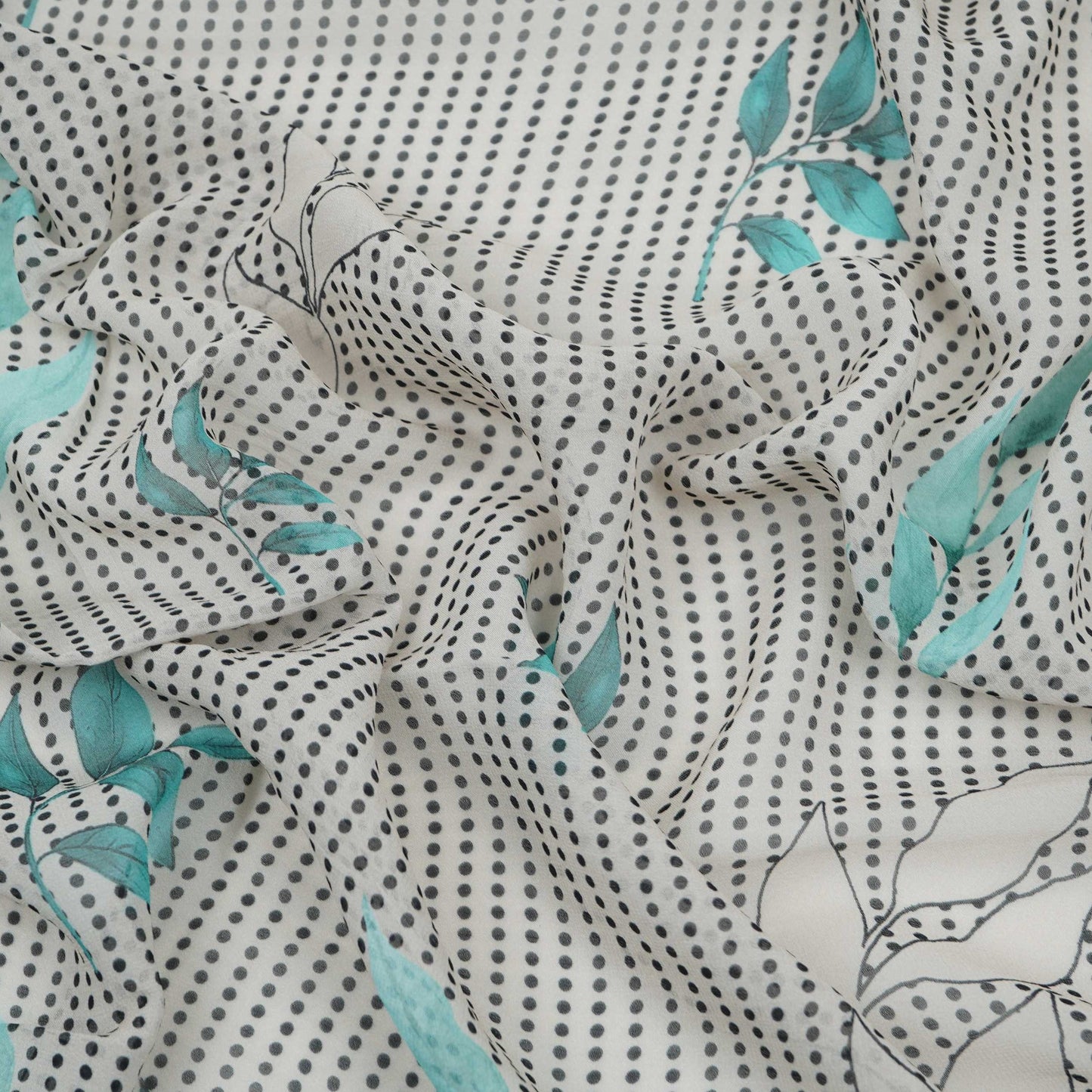 Turquoise & Black Floral Print Georgette Fabric VP-32367