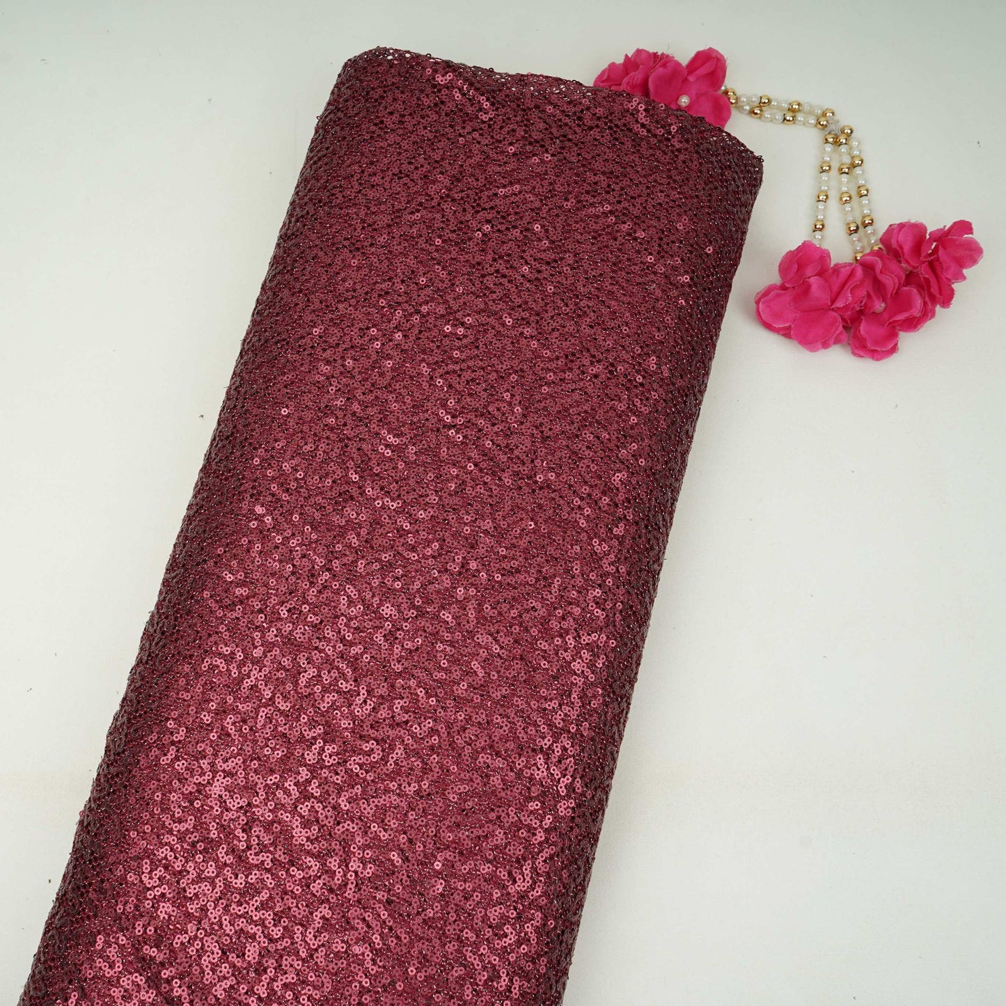 Dark Red Sequins Embroidery Net Fabric LI-32177