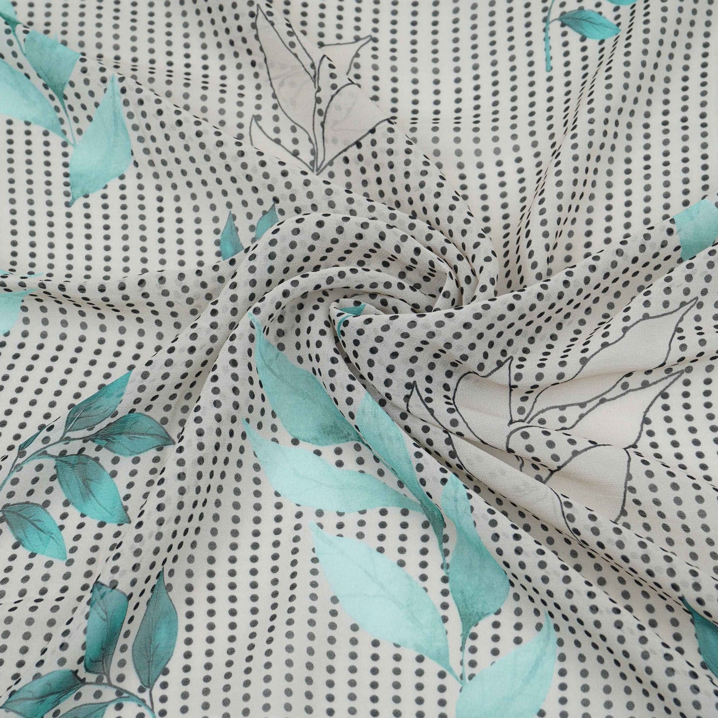 Turquoise & Black Floral Print Georgette Fabric VP-32367