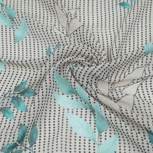 Turquoise & Black Floral Print Georgette Fabric VP-32367 - TradeUNO