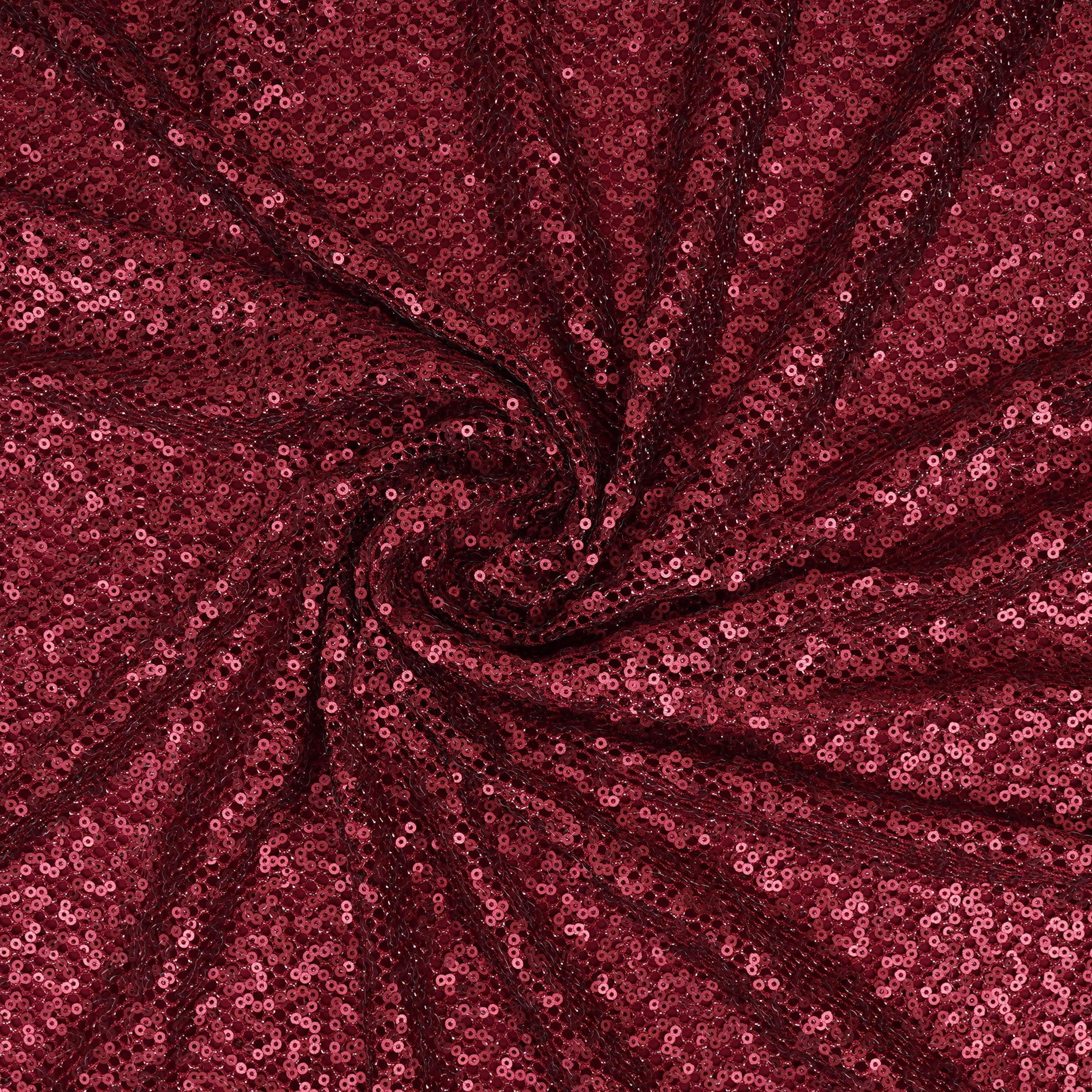 Dark Red Sequins Embroidery Net Fabric LI-32177 - TradeUNO