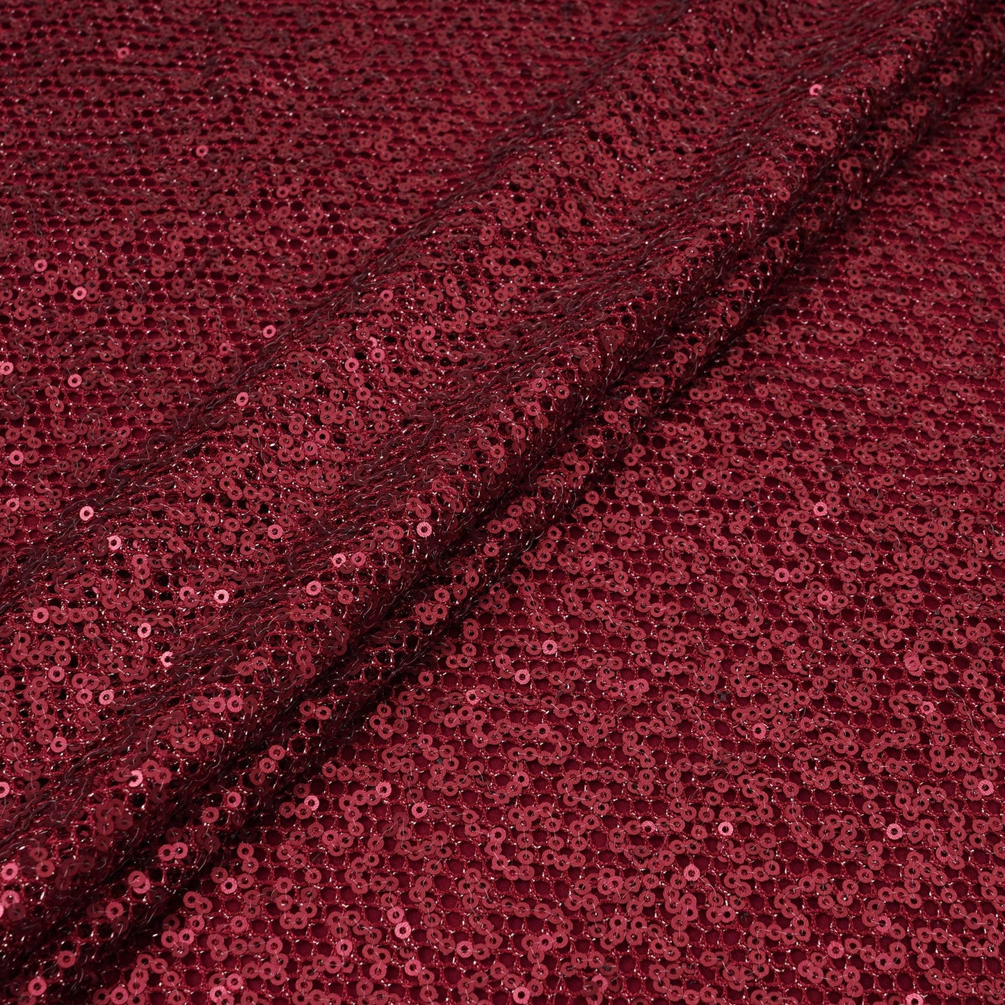 Dark Red Sequins Embroidery Net Fabric LI-32177
