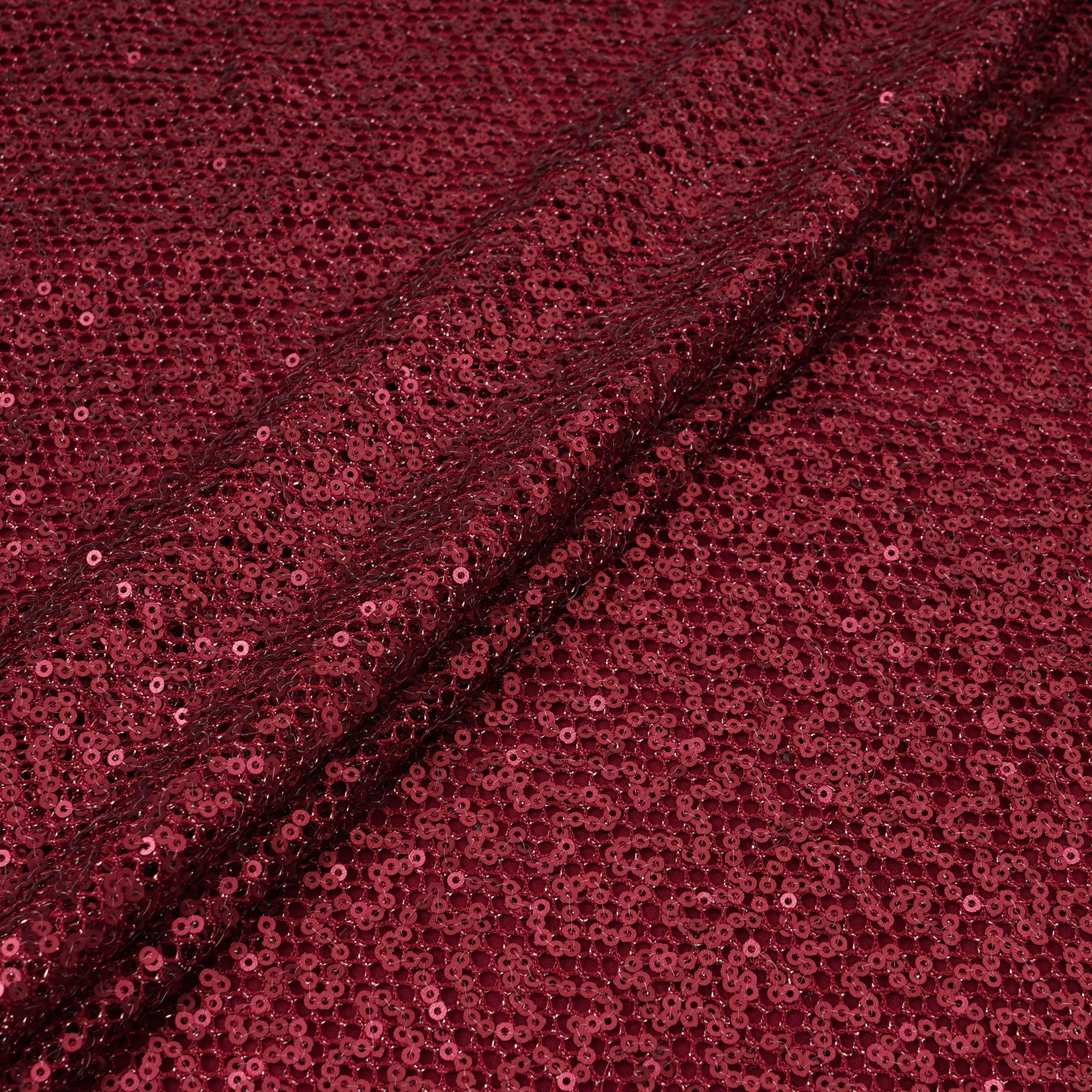 Dark Red Sequins Embroidery Net Fabric LI-32177 - TradeUNO