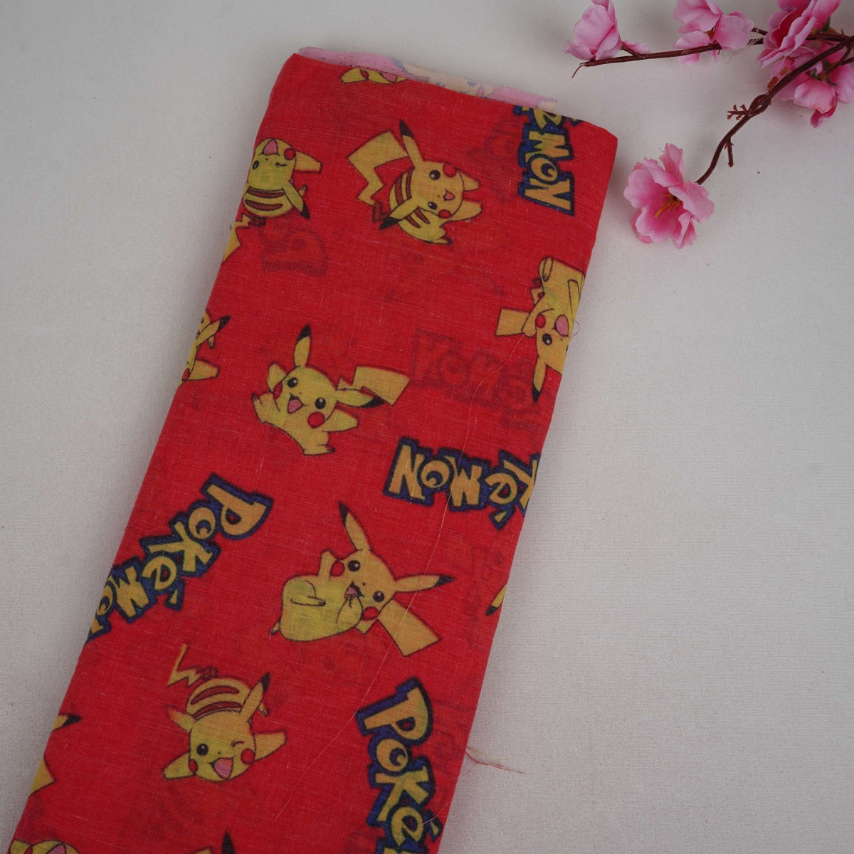 Red Pikachu Print Cotton Fabric TU-5501