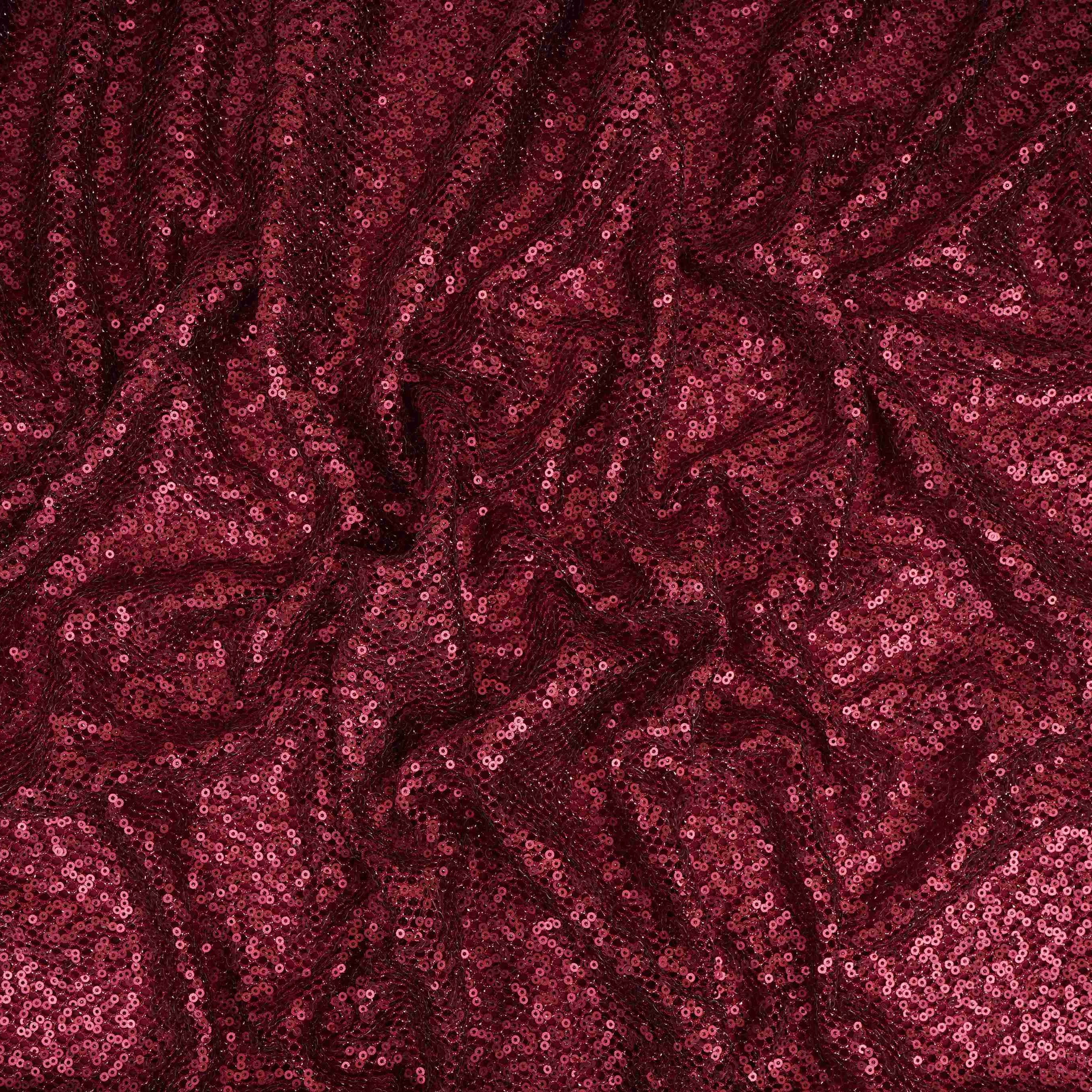 Dark Red Sequins Embroidery Net Fabric LI-32177 - TradeUNO