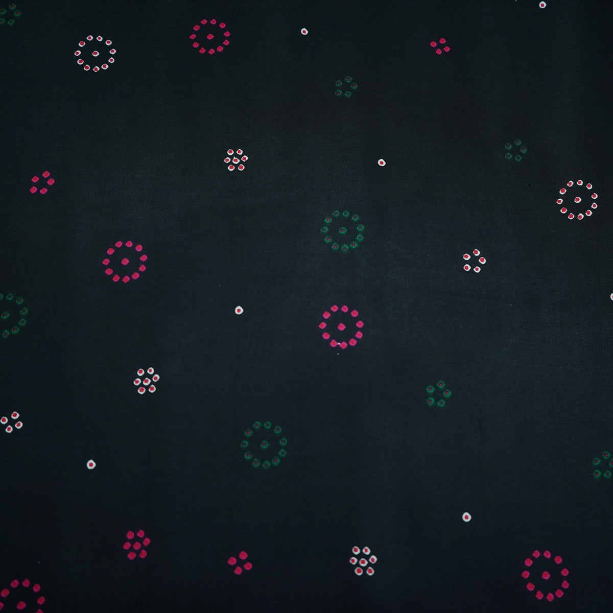 Black Bandhani Dots Modal Satin Fabric