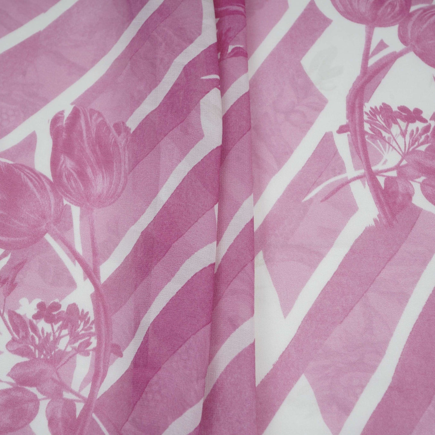 Magenta Pink With Cream Floral Print Georgette Fabric VP-32358
