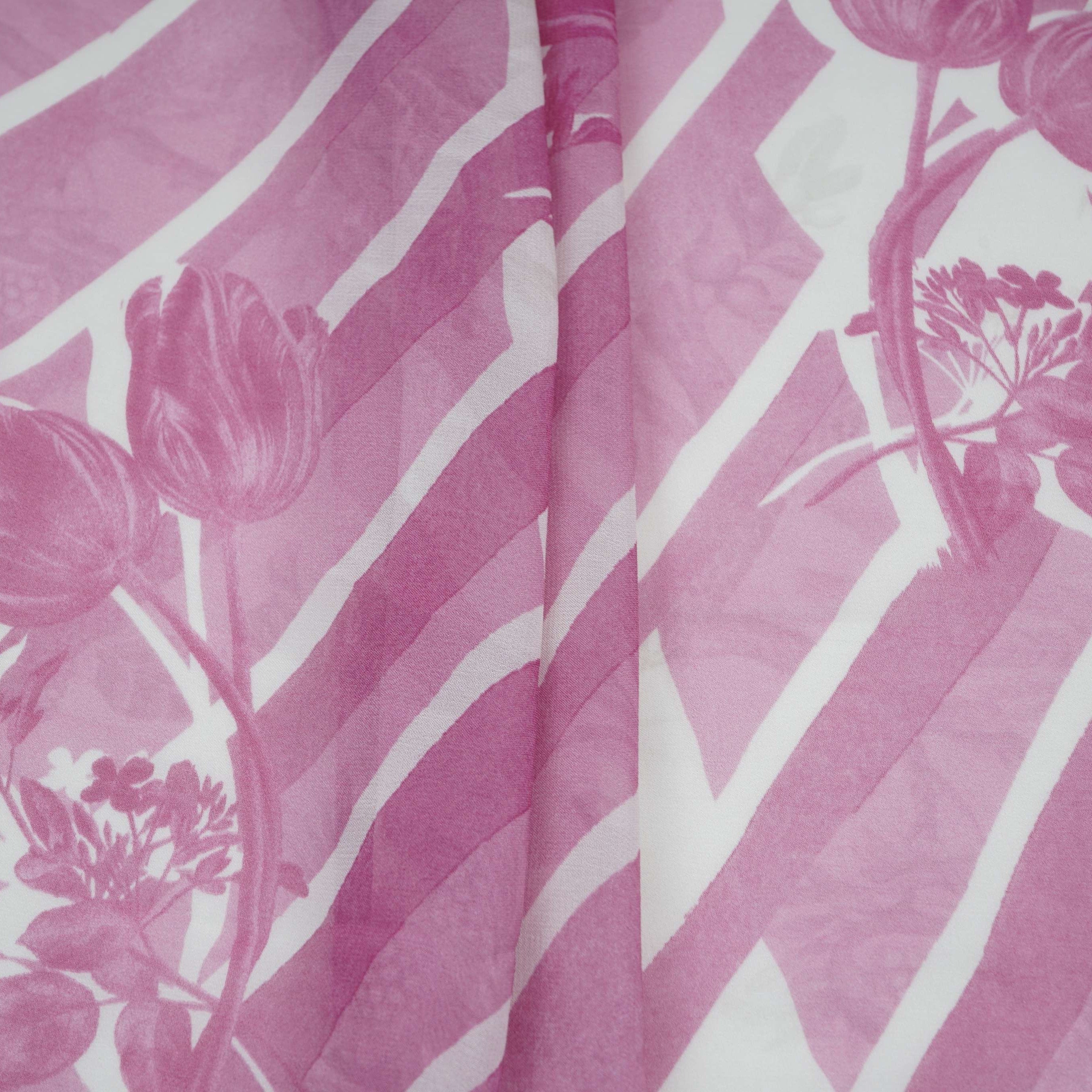 Magenta Pink With Cream Floral Print Georgette Fabric VP-32358 - TradeUNO