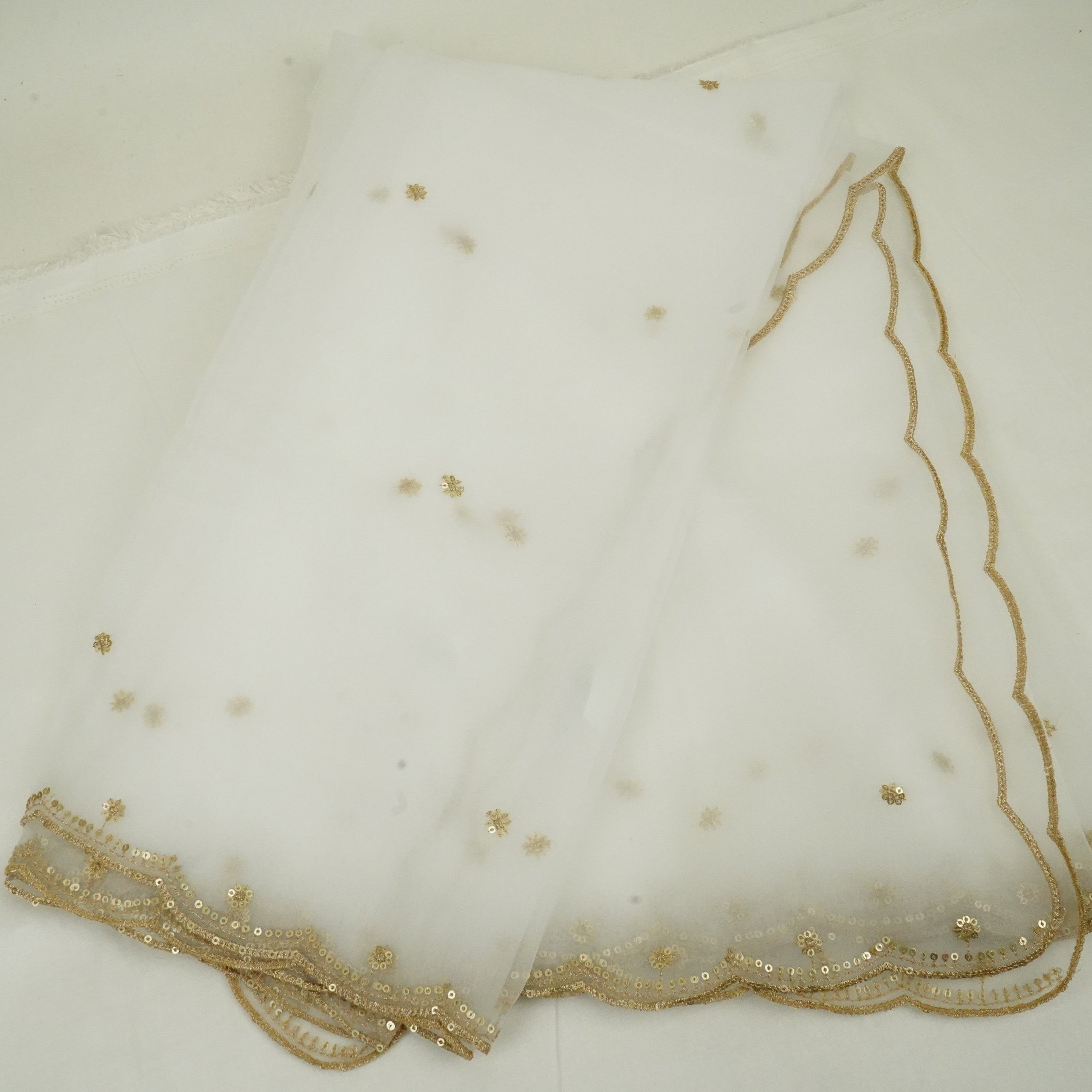 White Floral Sequins Zari Embroidery Dyeable Organza Dupatta SST-33615