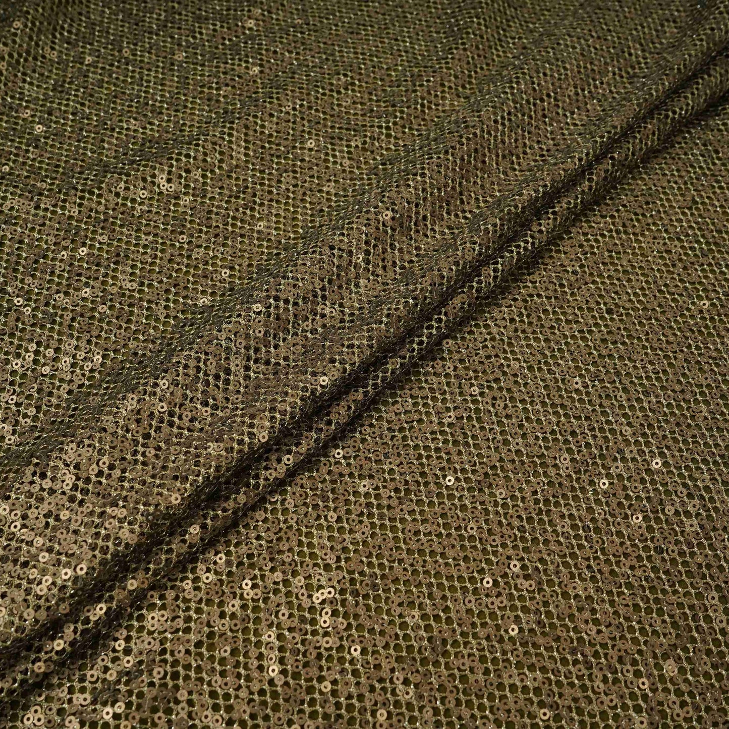 Olive Green Sequins Embroidery Net Fabric LI-32178