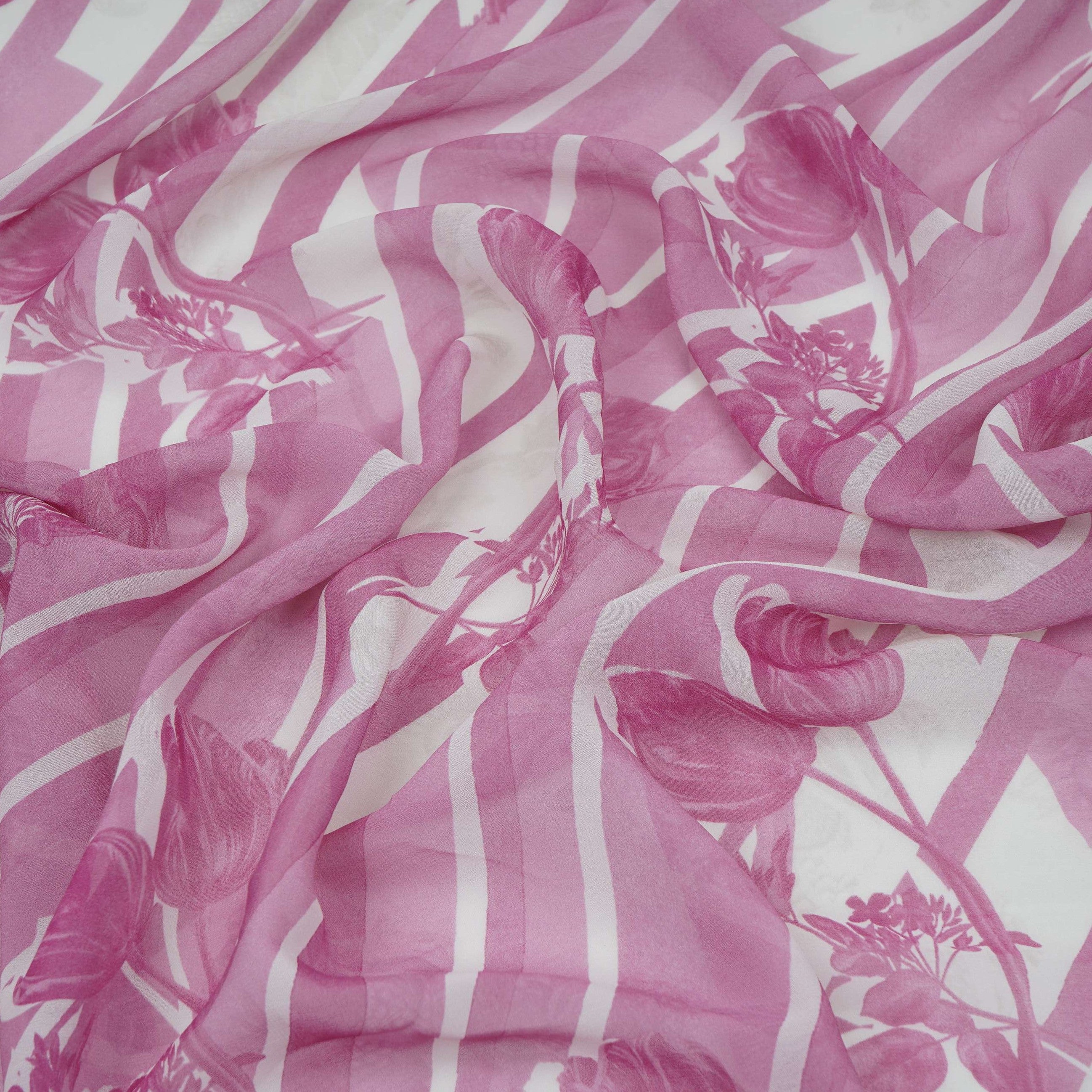 Magenta Pink With Cream Floral Print Georgette Fabric VP-32358 - TradeUNO