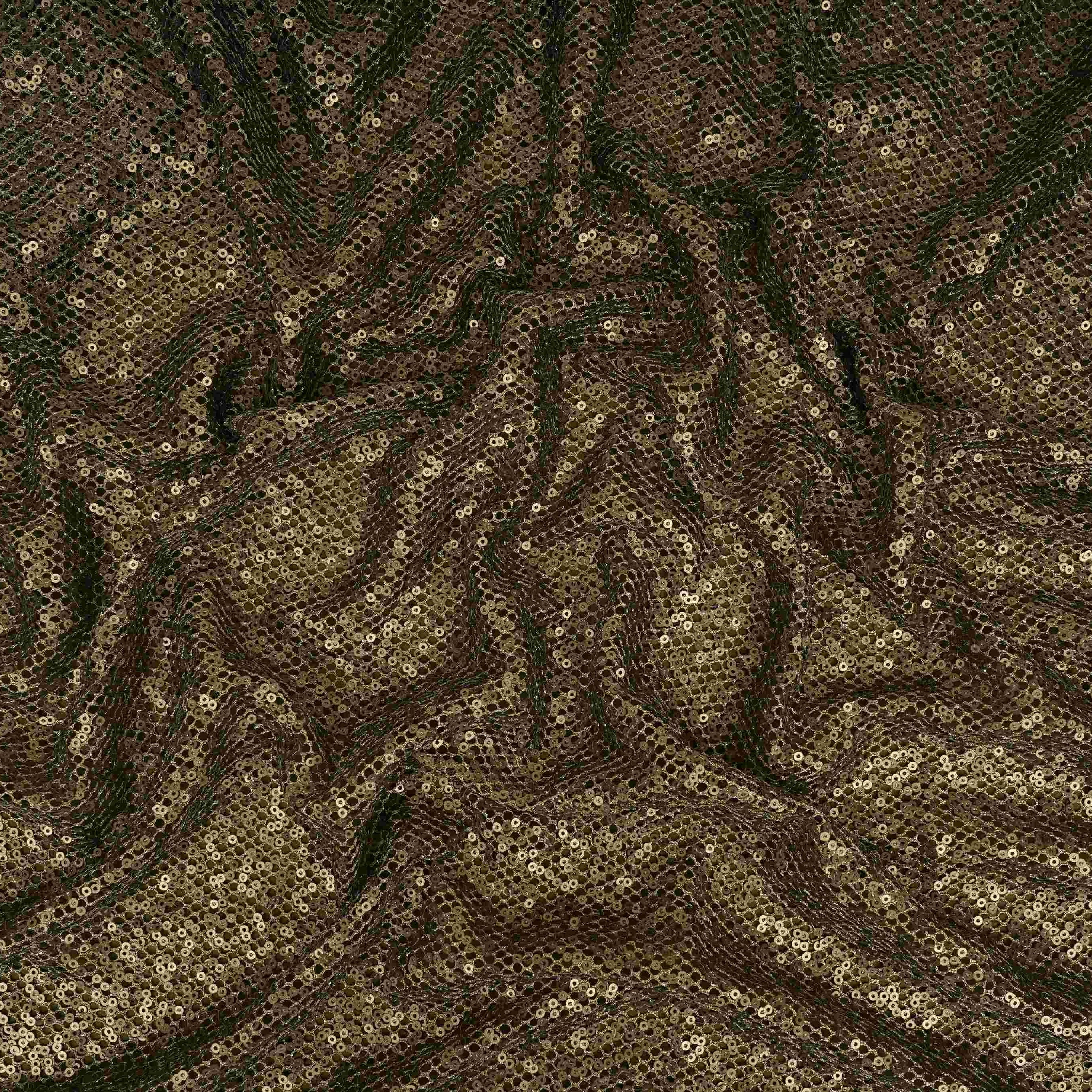 Olive Green Sequins Embroidery Net Fabric LI-32178 - TradeUNO