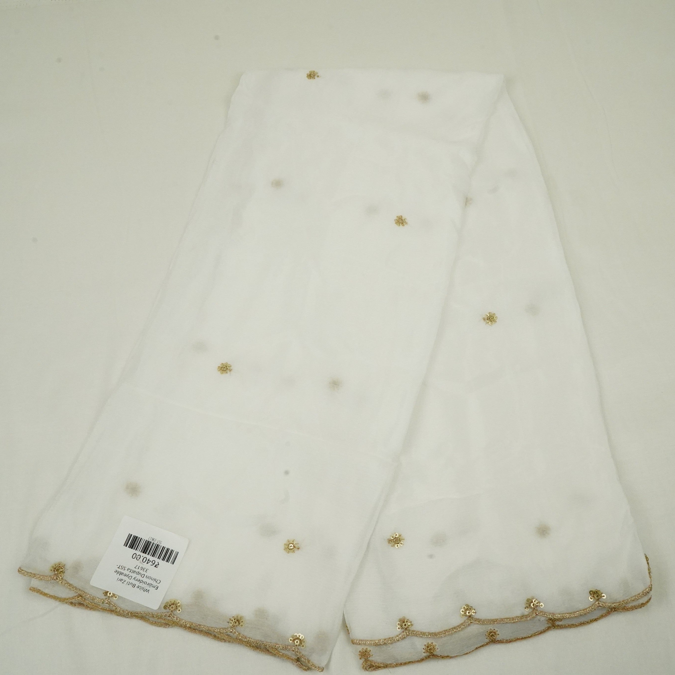White Buti Zari Embroidery Dyeable Chinon Dupatta SST-33617
