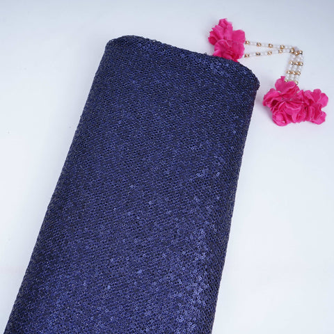Navy Blue Sequins Embroidery Net Fabric LI-32180