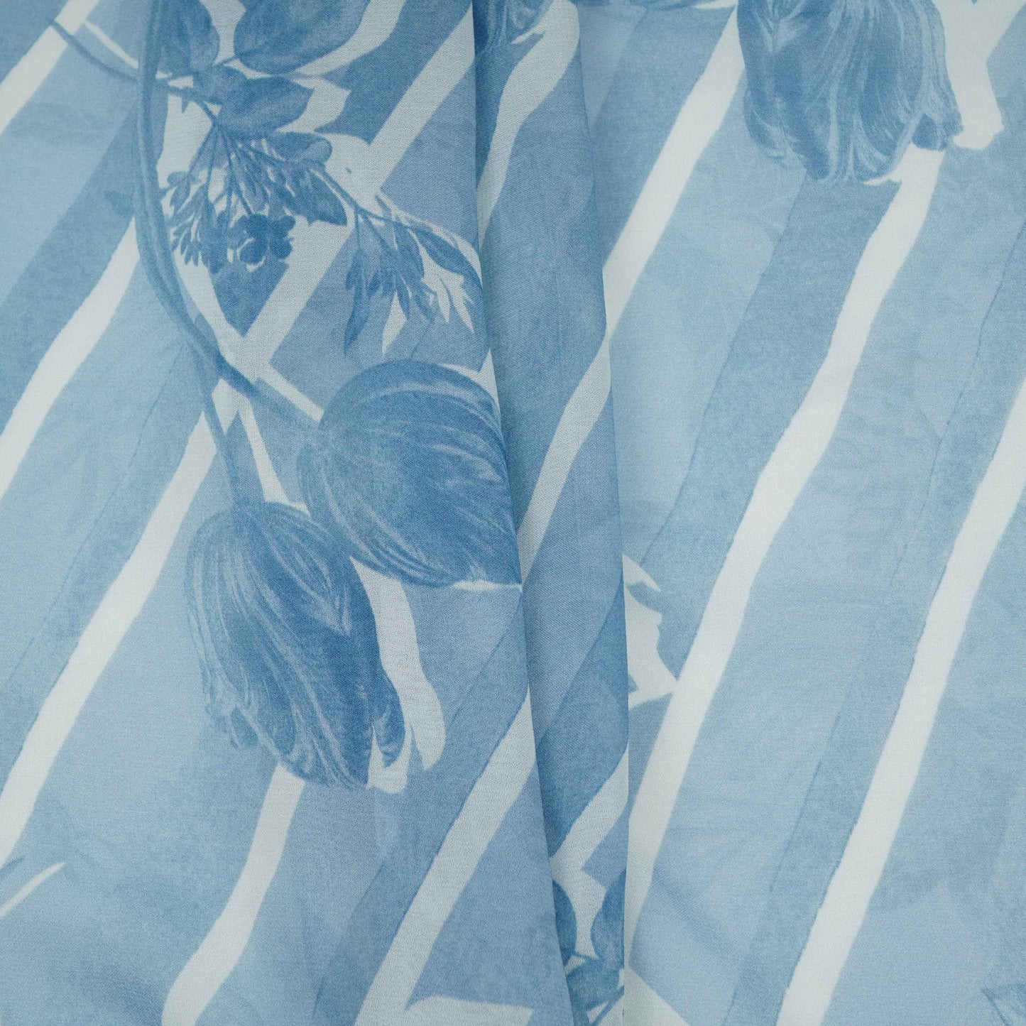 Blue With Cream Floral Print Georgette Fabric VP-32359