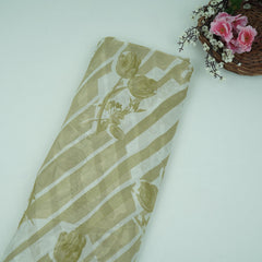 Parrot Green With Cream Floral Print Georgette Fabric VP-32357