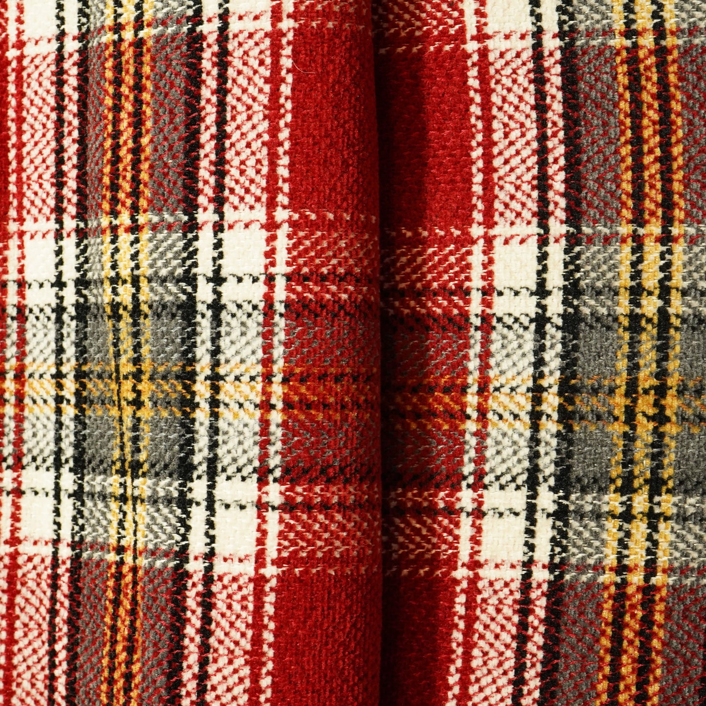 Red & Black Check Tweed Fabric