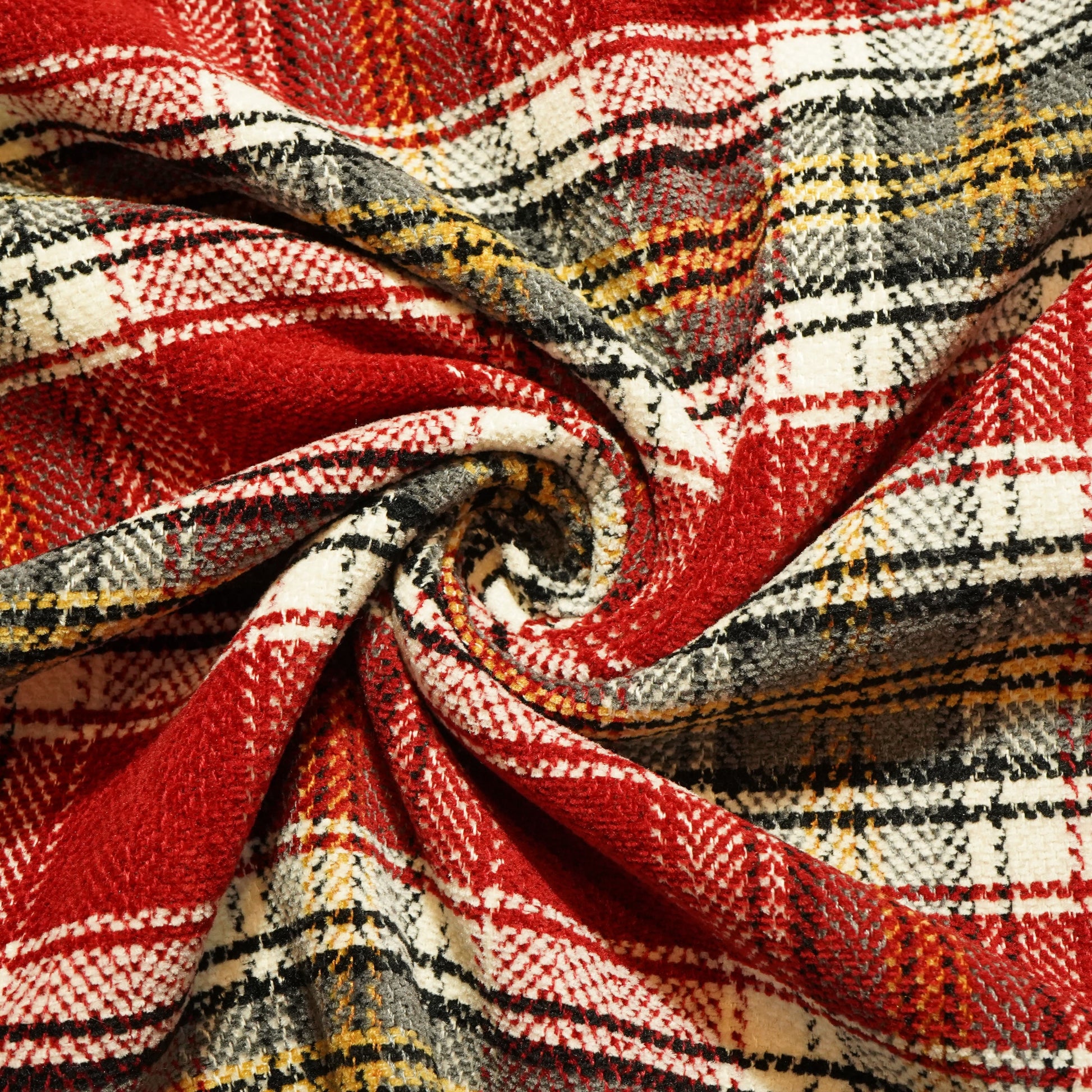Red & Black Check Tweed Fabric
