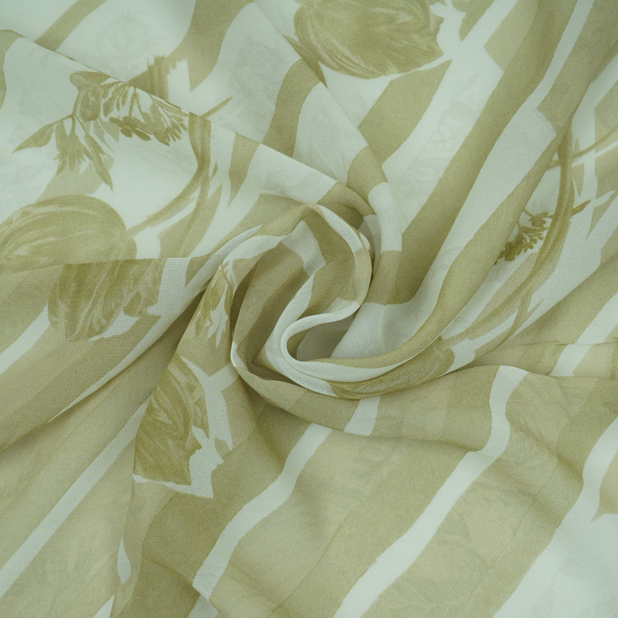 Parrot Green With Cream Floral Print Georgette Fabric VP-32357 - TradeUNO