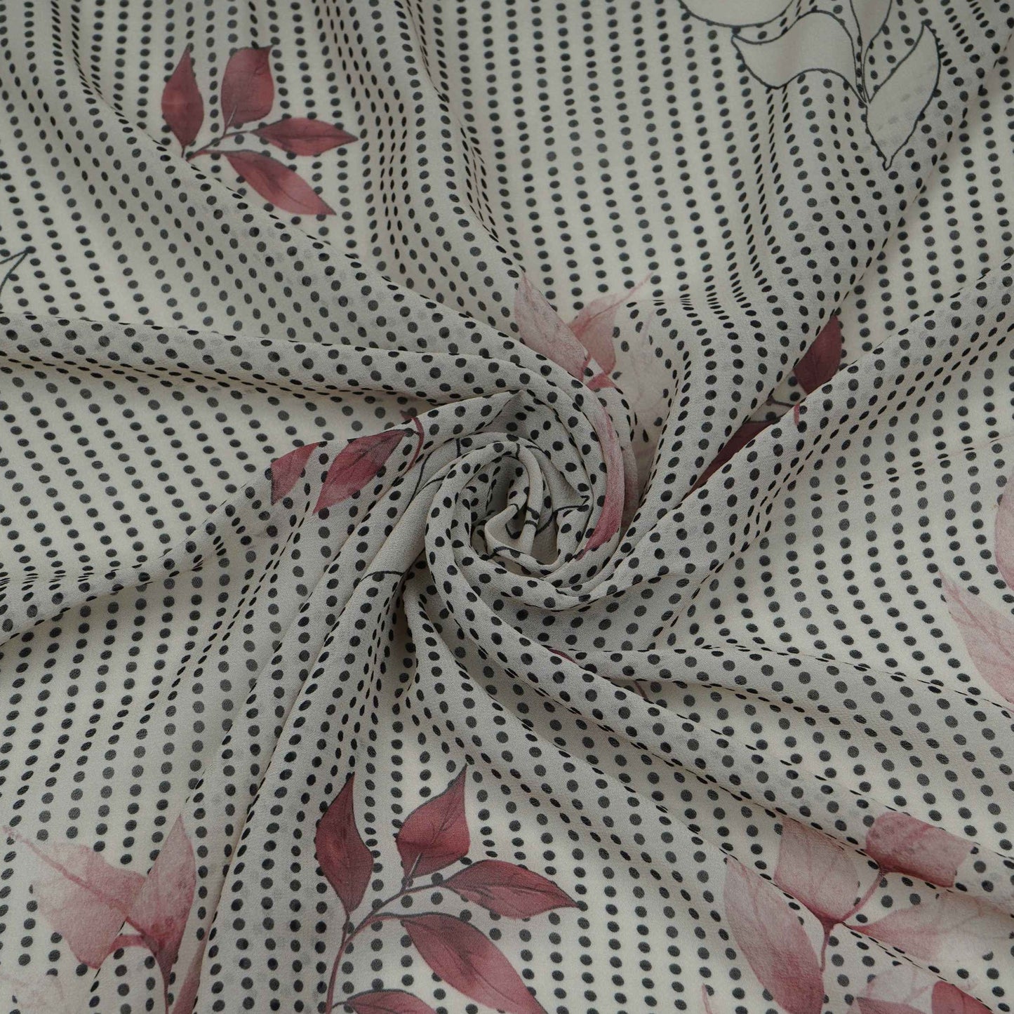 Maroon & Black Floral Print Georgette Fabric VP-32365