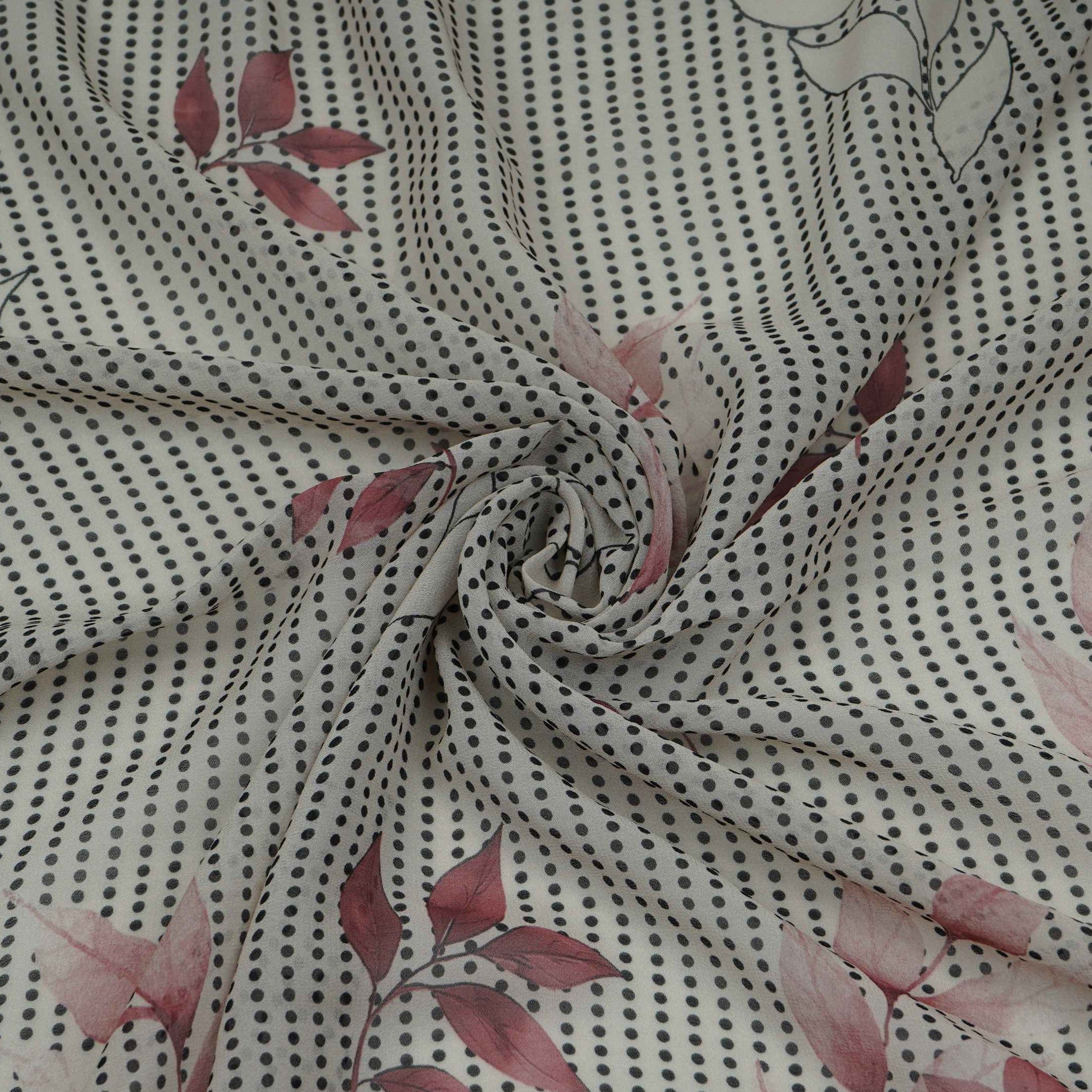 Maroon & Black Floral Print Georgette Fabric VP-32365 - TradeUNO