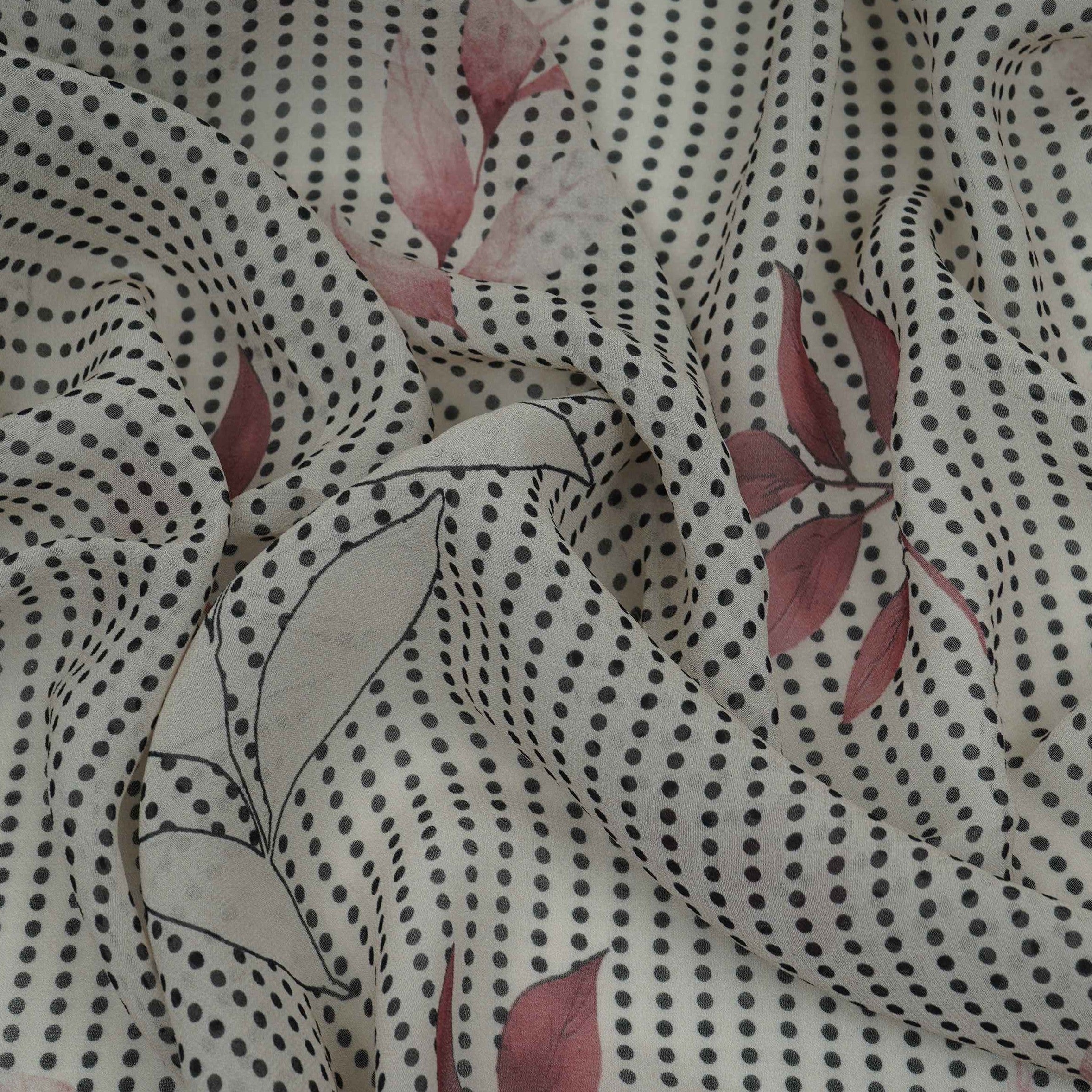 Maroon & Black Floral Print Georgette Fabric VP-32365 - TradeUNO