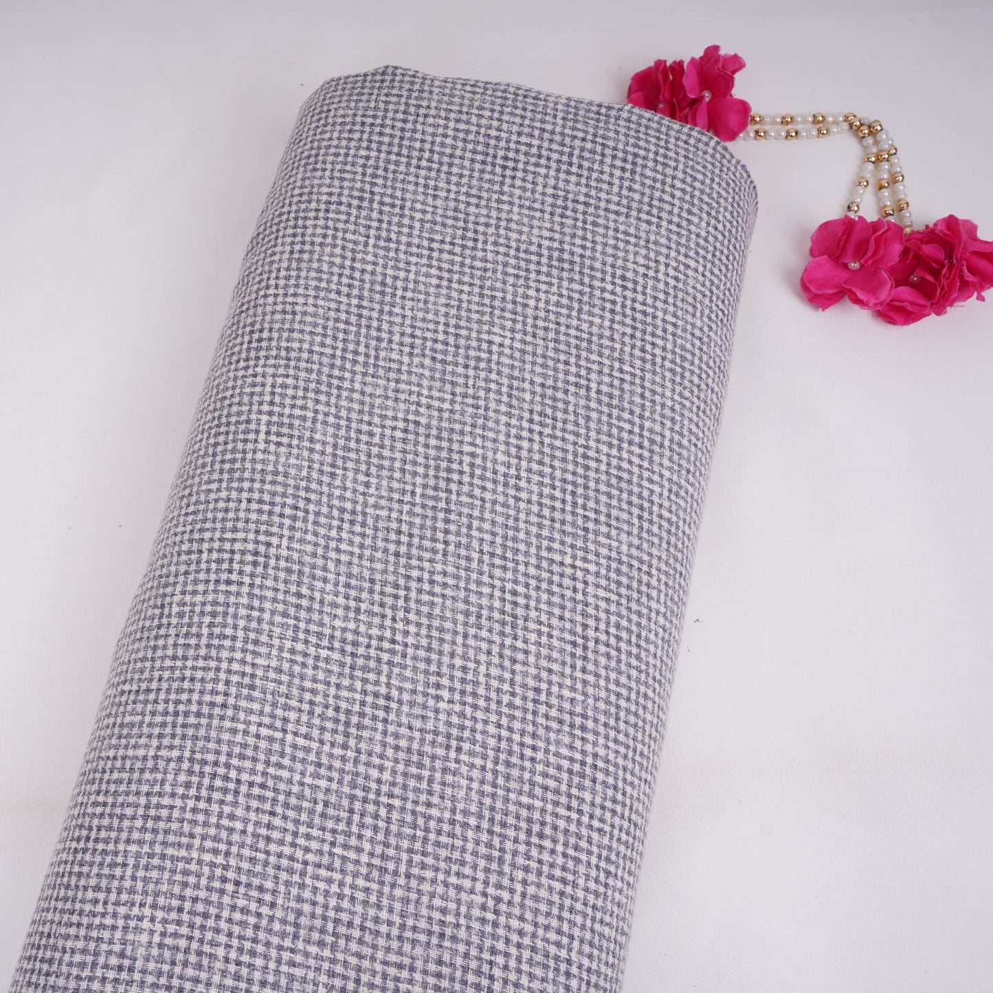 Blue With White Geometrical Linen Jute Fabric RS-32301