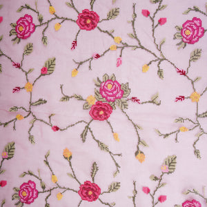 Pink French Knot Embroidery Organza Fabric GTS-30501 - TradeUNO