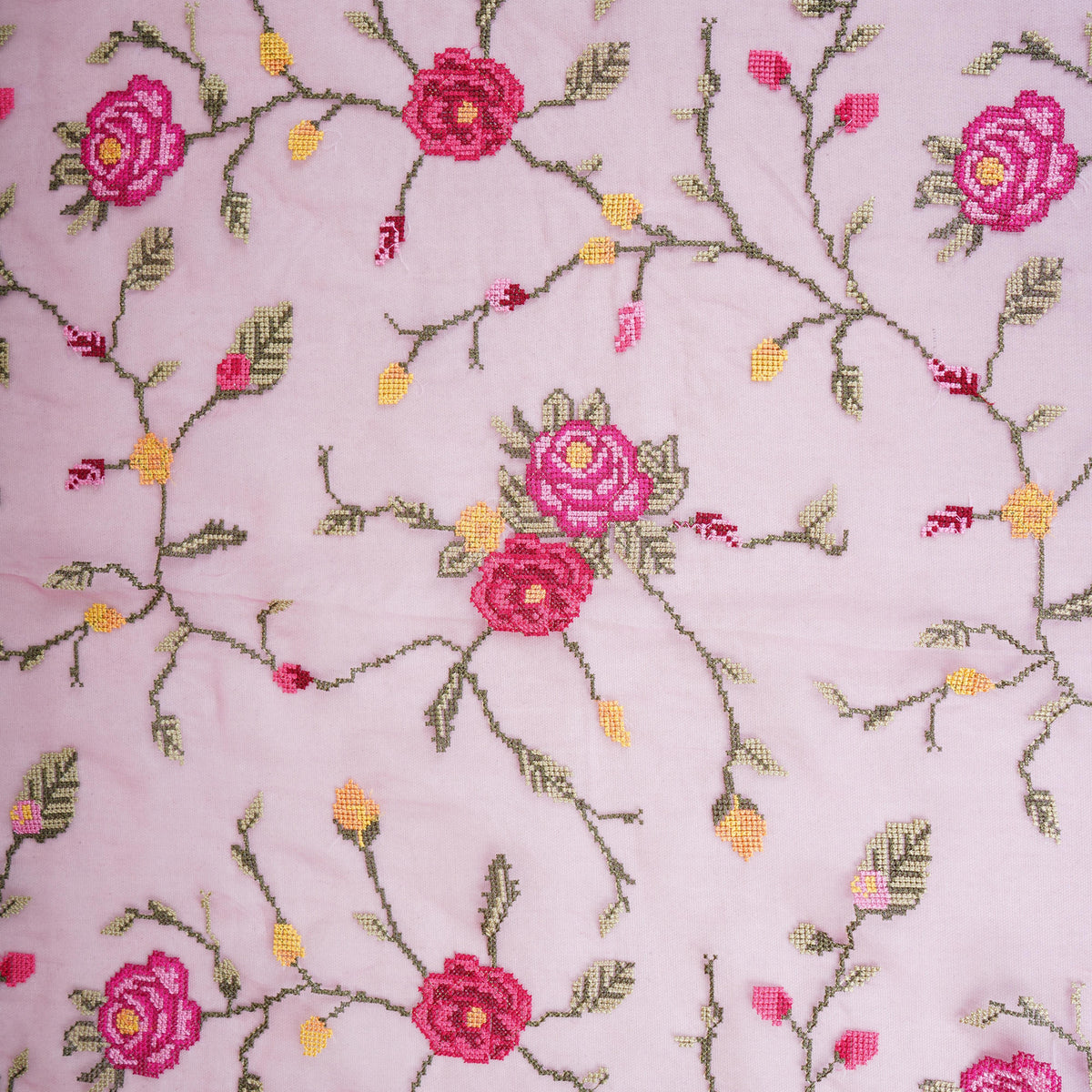 Pink French Knot Embroidery Organza Fabric GTS-30501 - TradeUNO