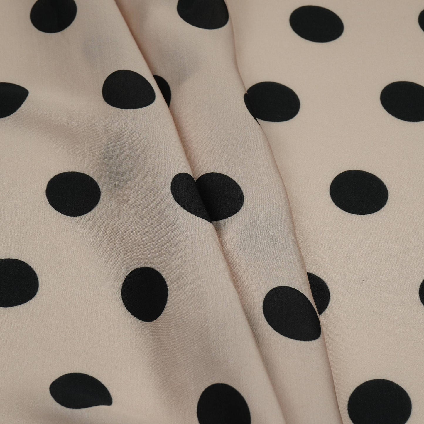 Cream With Black Polka Dot Modal Satin Fabric VP-32353
