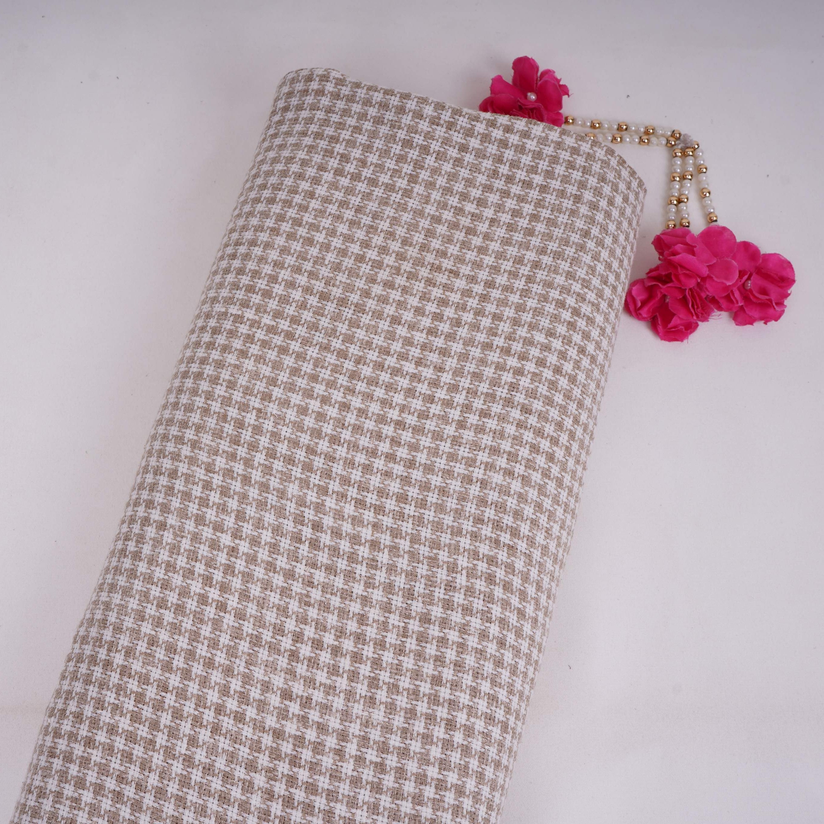 Brown With White Check Linen Jute Fabric RS-32302 - TradeUNO