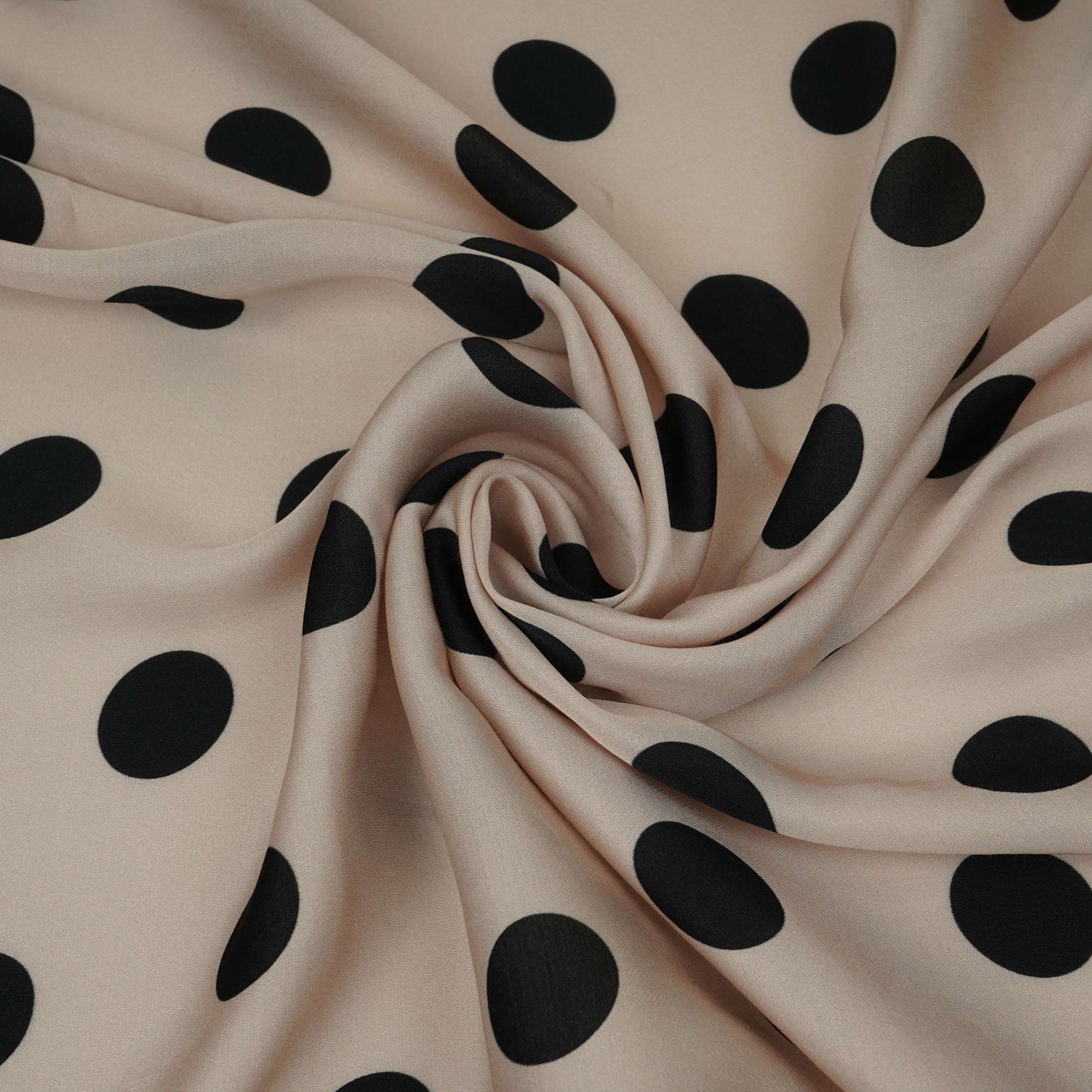Cream With Black Polka Dot Modal Satin Fabric VP-32353