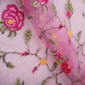 Pink French Knot Embroidery Organza Fabric GTS-30501 - TradeUNO