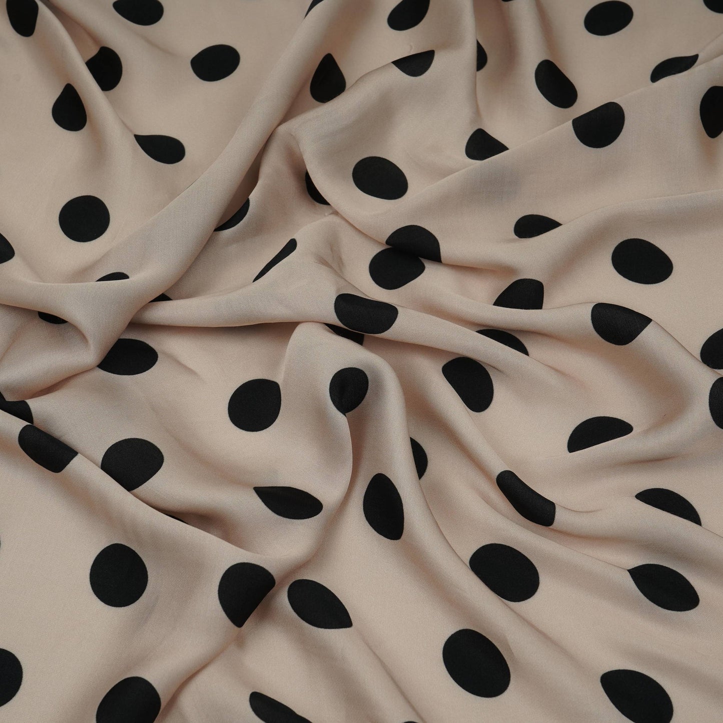 Cream With Black Polka Dot Modal Satin Fabric VP-32353