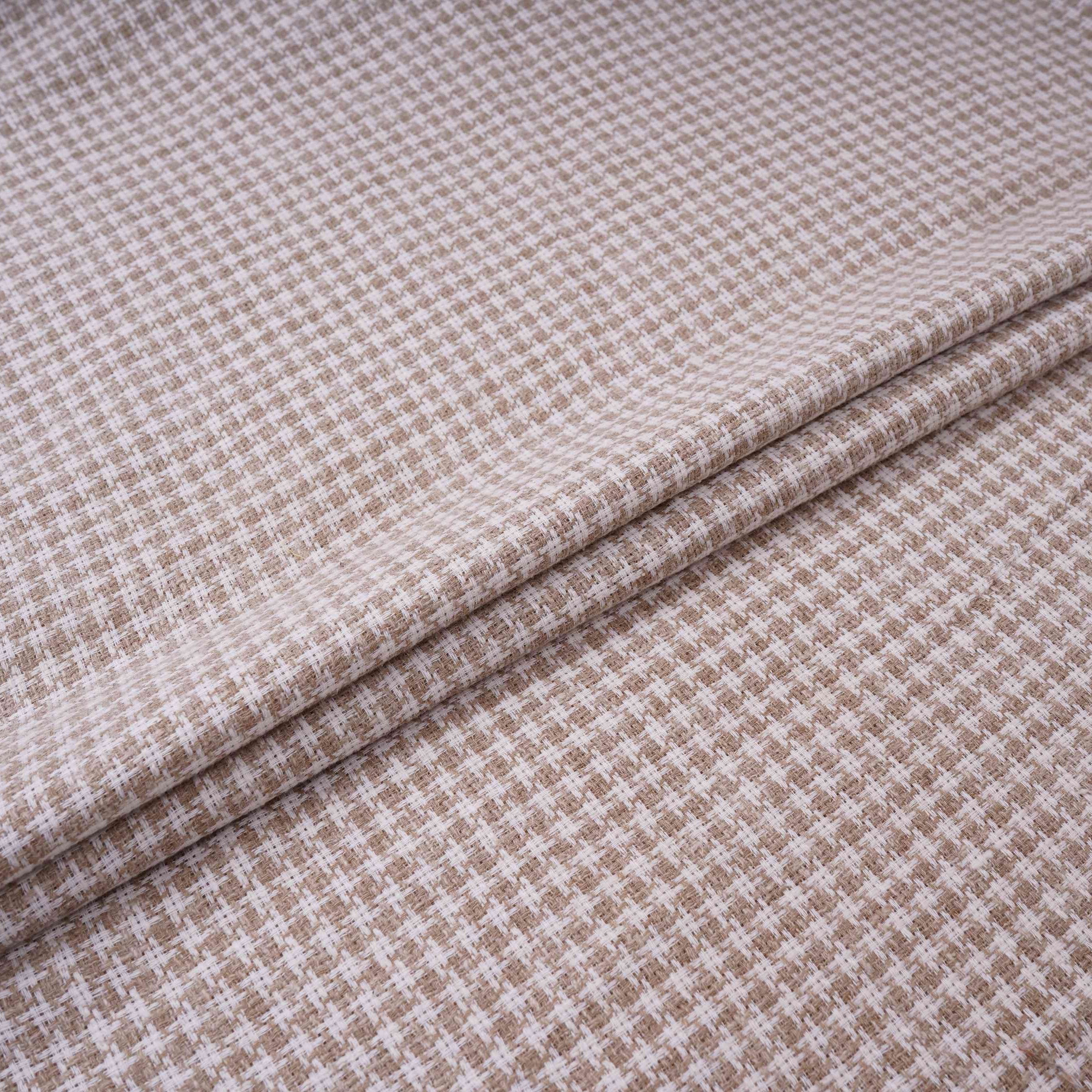 Brown With White Check Linen Jute Fabric RS-32302 - TradeUNO