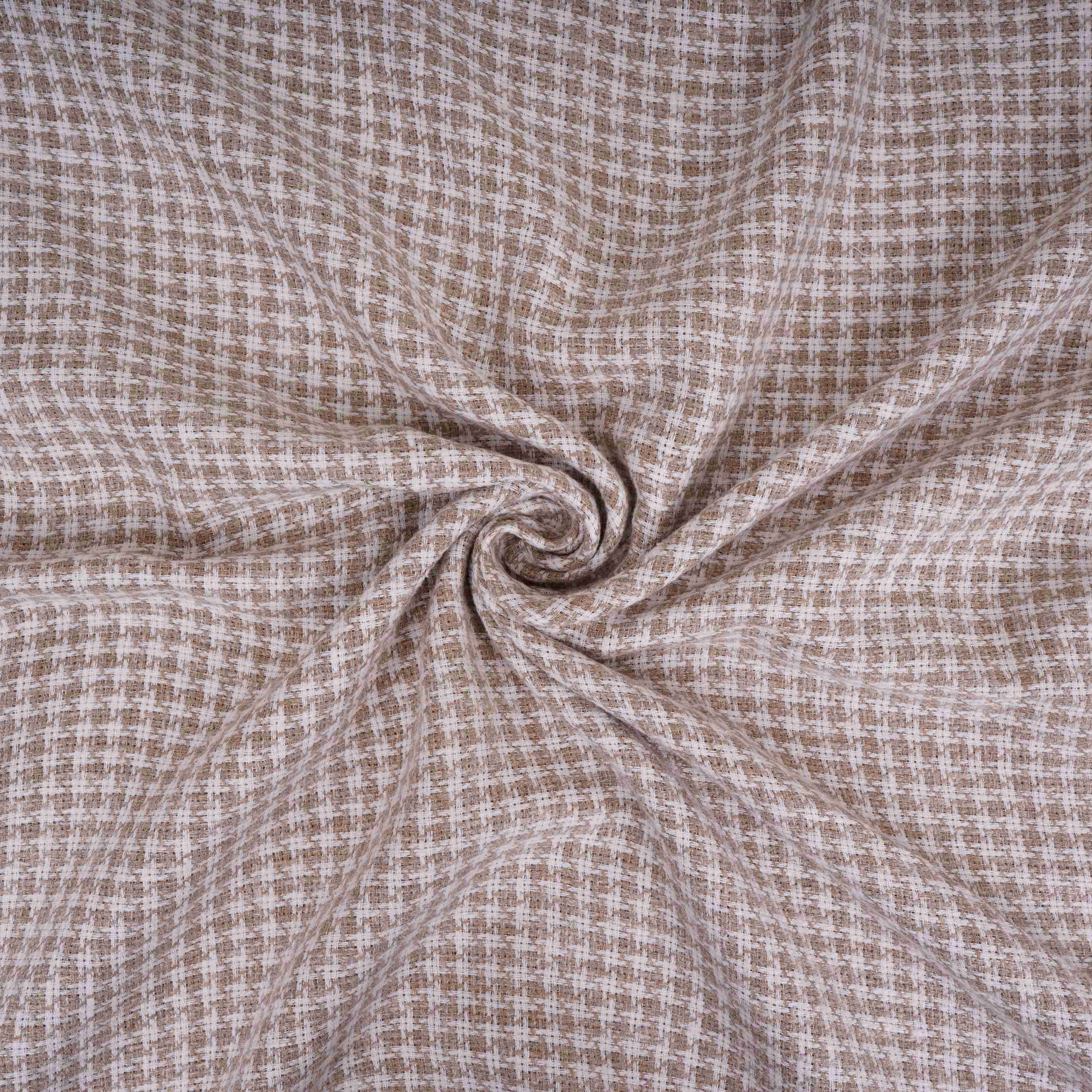 Brown With White Check Linen Jute Fabric RS-32302 - TradeUNO