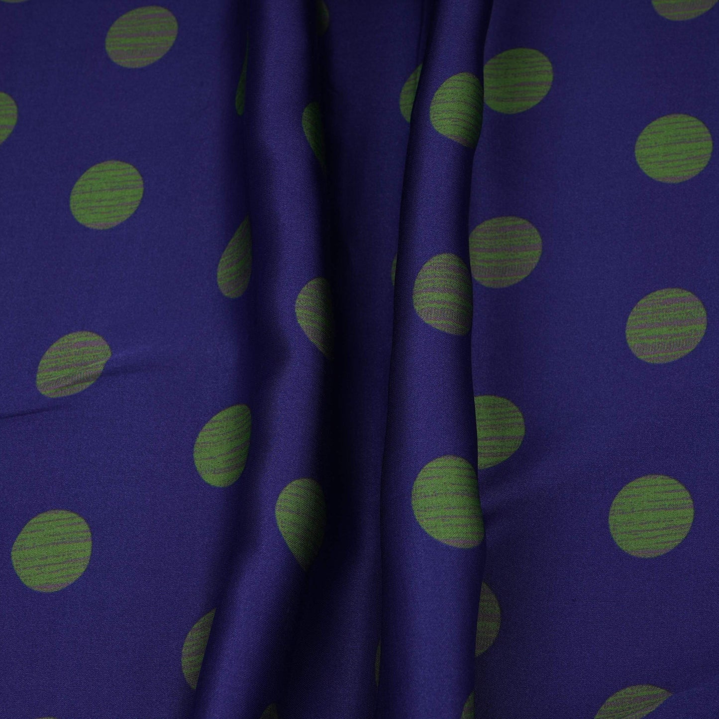 Blue With Green Polka Dot Modal Satin Fabric VP-32347