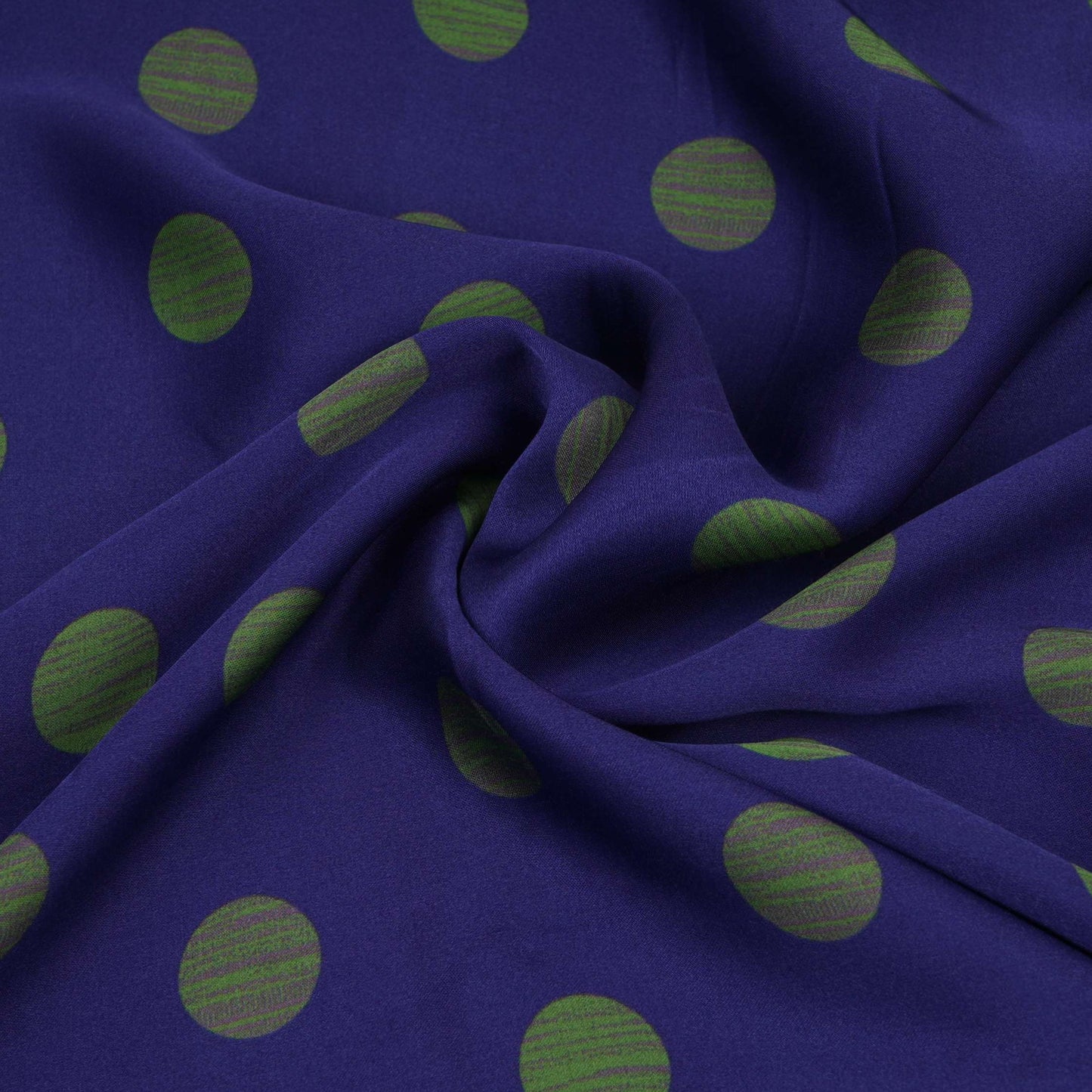 Blue With Green Polka Dot Modal Satin Fabric VP-32347
